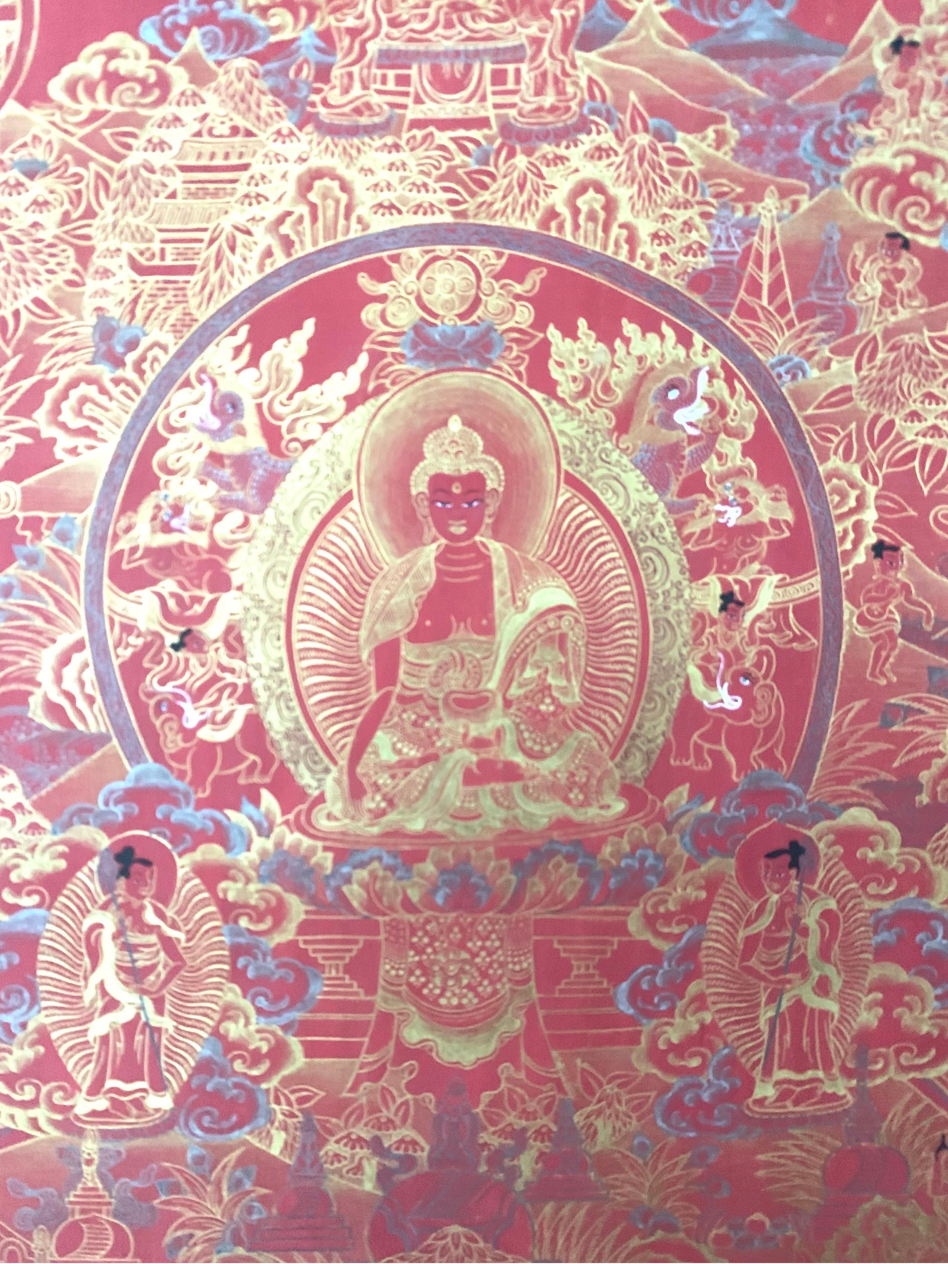 Unframed Hand Painted Life History of Buddha Thangka on Canvas with 24K Gold - Other Art Style Art by Unknown
