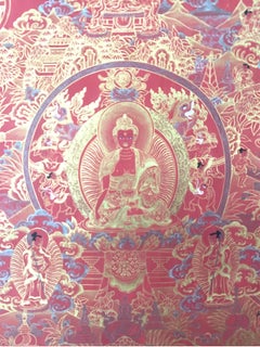 Unframed Hand Painted Life History of Buddha Thangka on Canvas with 24K Gold