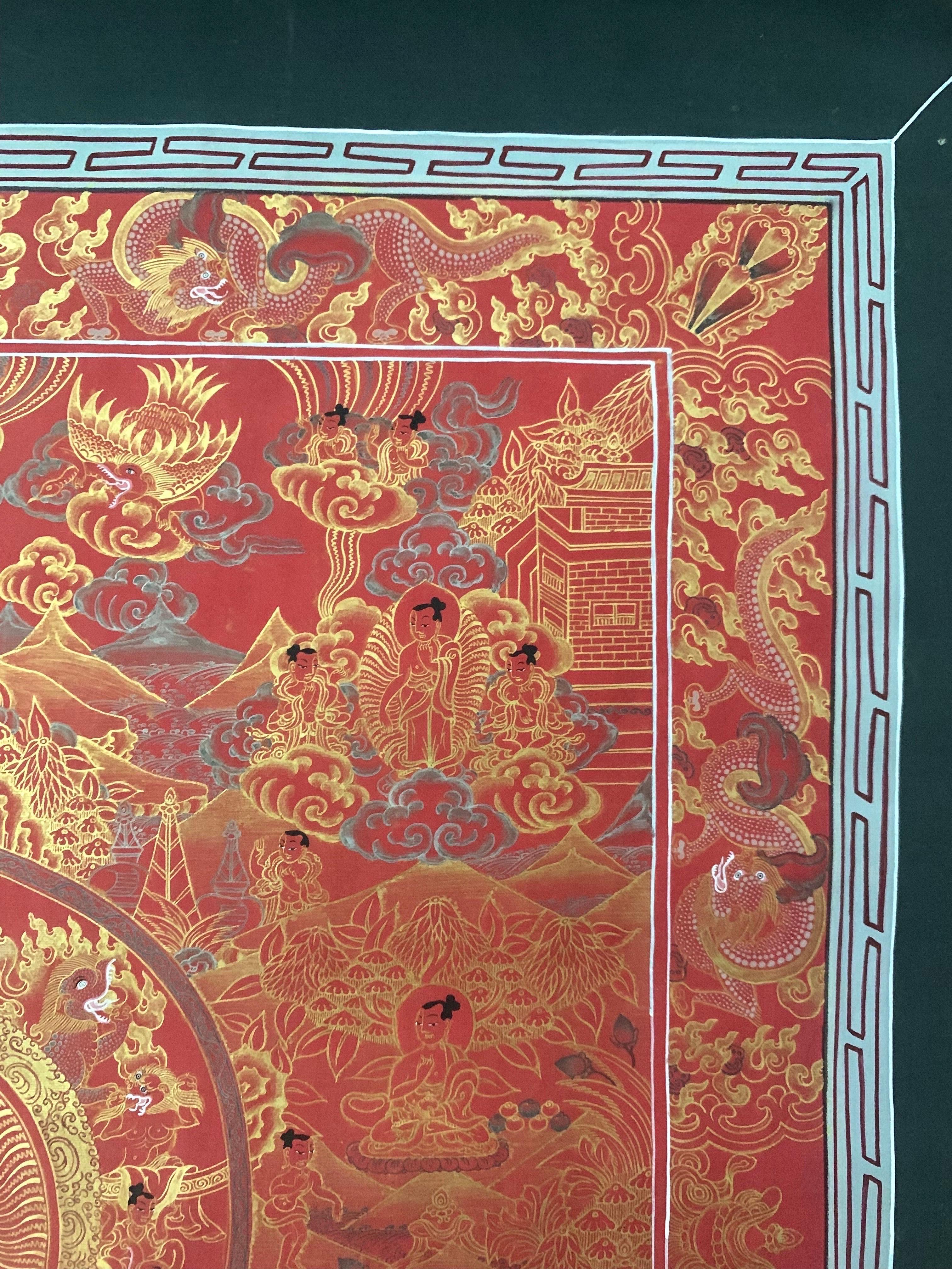 Unframed Hand Painted Life History of Buddha Thangka on Canvas with 24K Gold For Sale 1