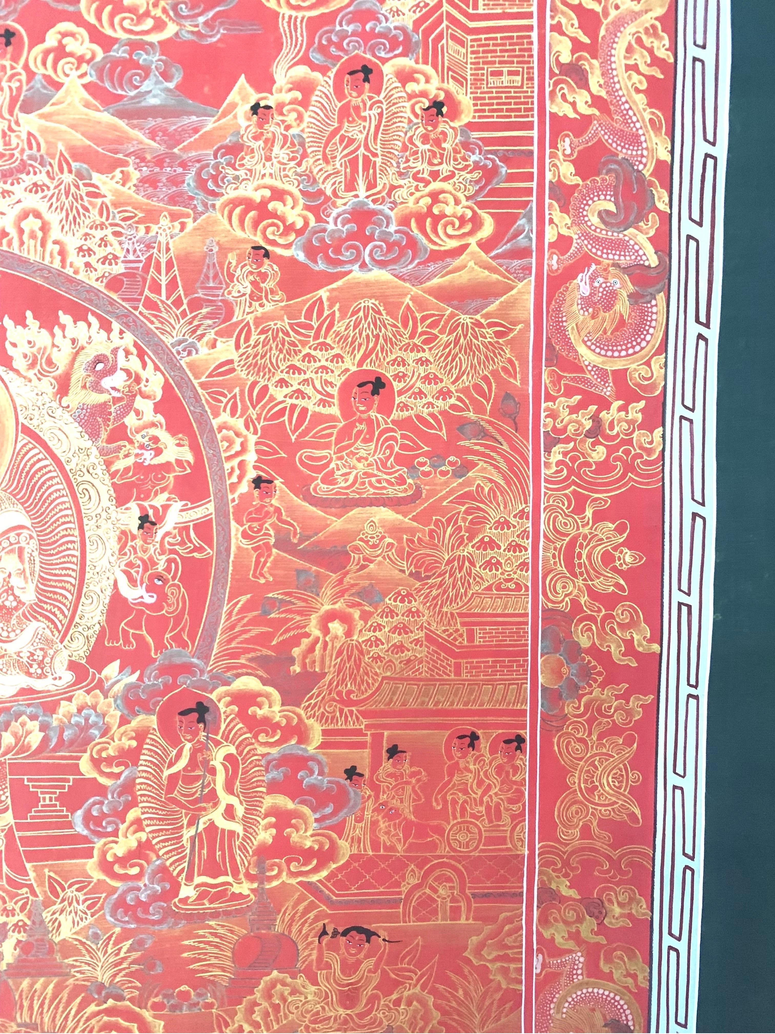 Unframed Hand Painted Life History of Buddha Thangka on Canvas with 24K Gold For Sale 2