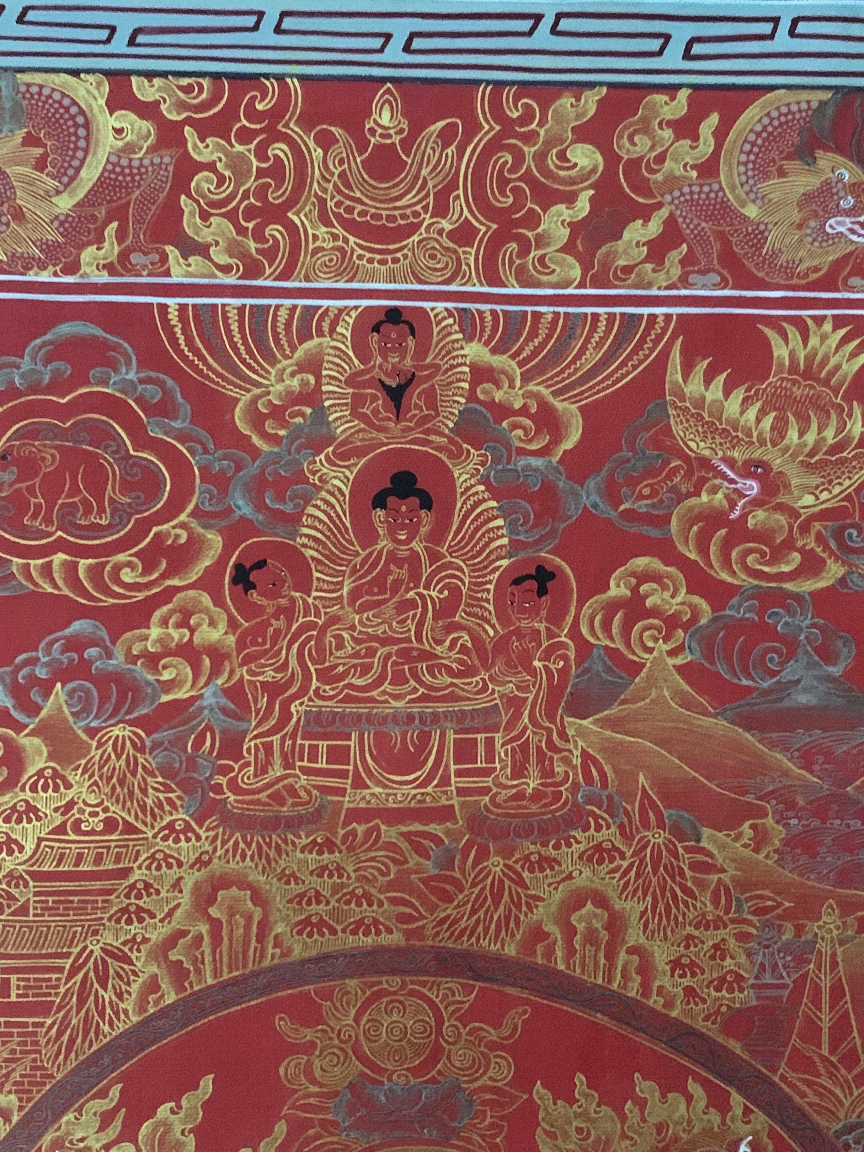 Unframed Hand Painted Life History of Buddha Thangka on Canvas with 24K Gold For Sale 3