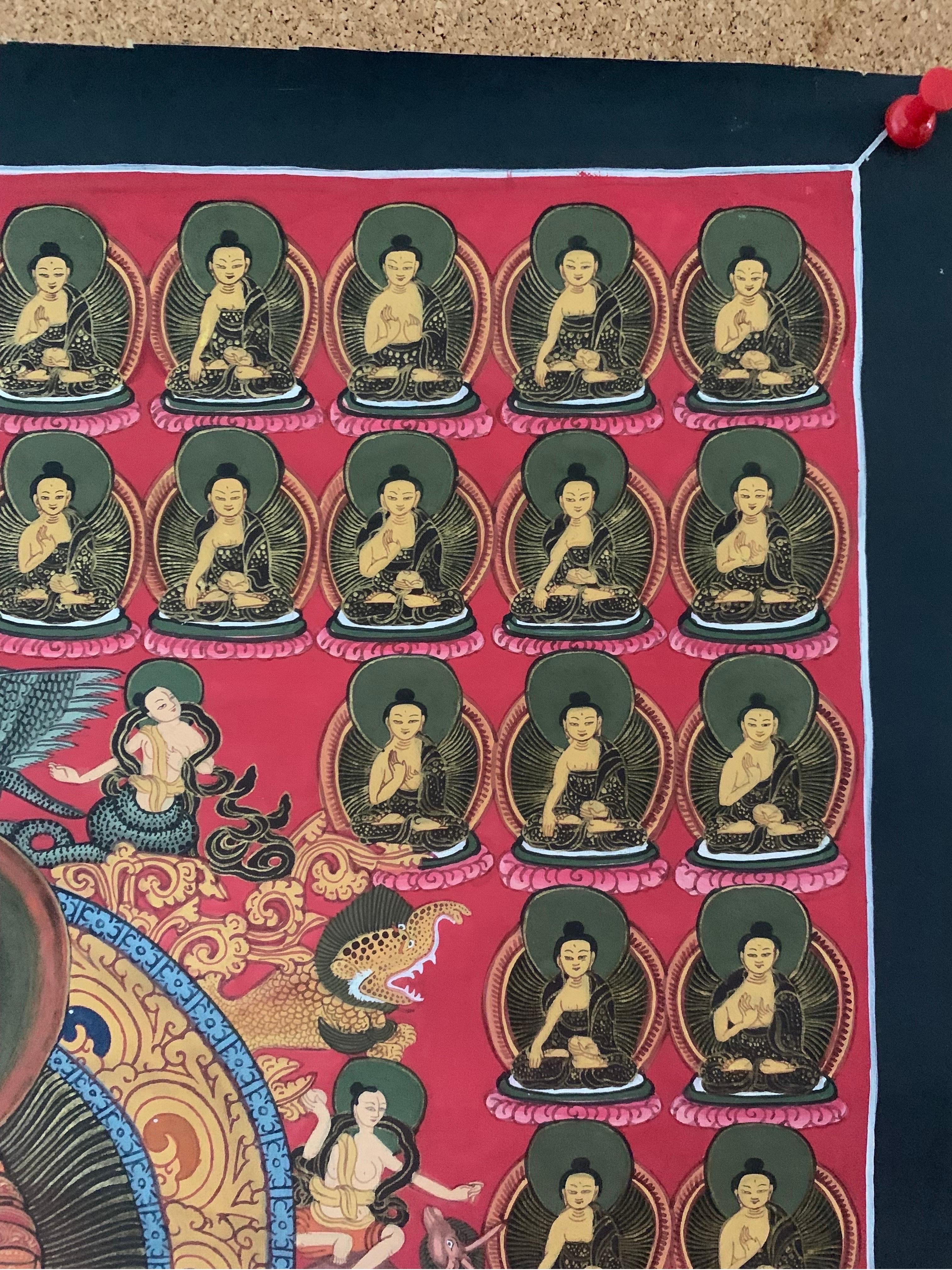 Unframed Hand Painted Buddha Thangka on Canvas with 24K Gold For Sale 1