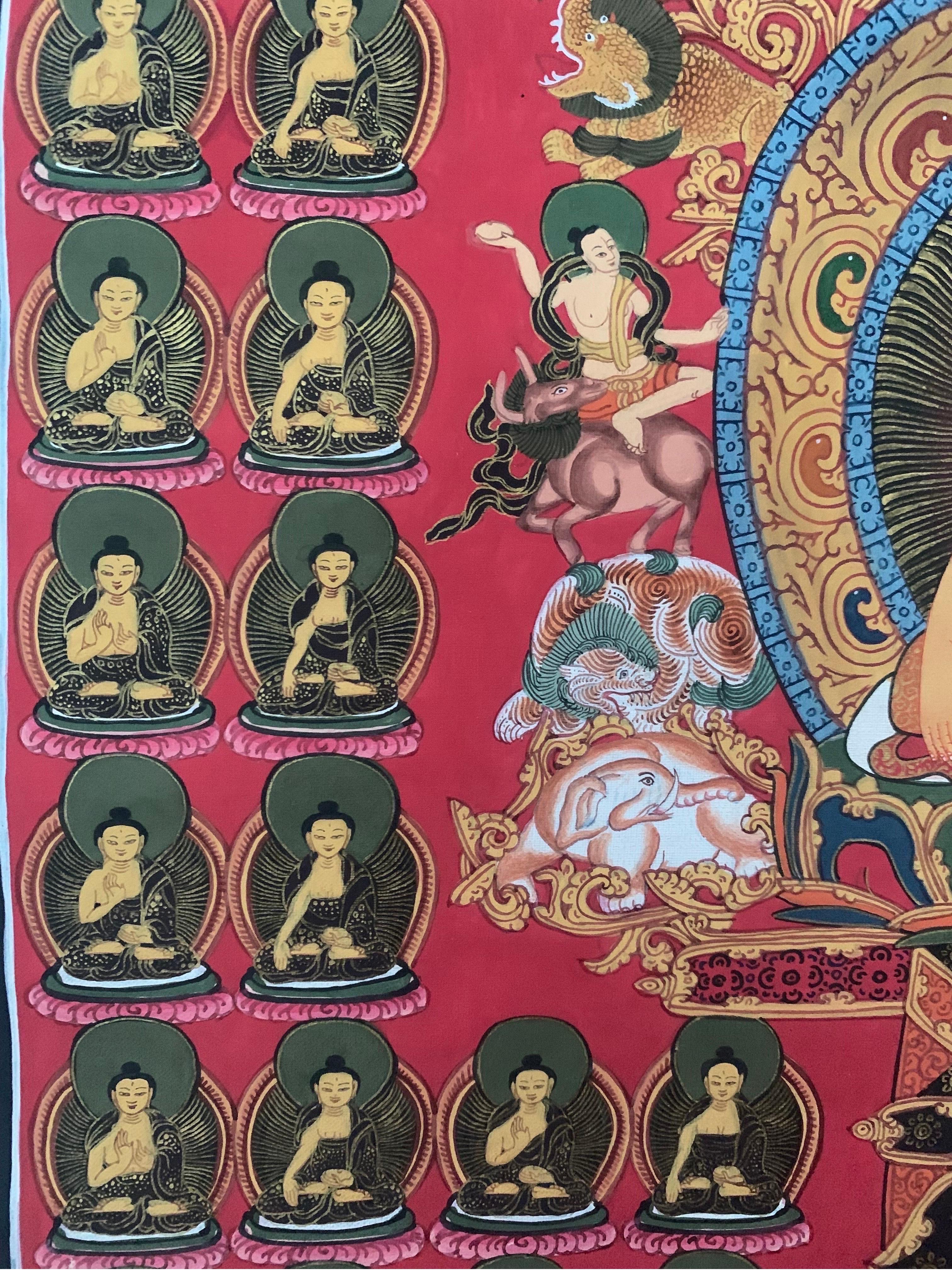 Unframed Hand Painted Buddha Thangka on Canvas with 24K Gold For Sale 6