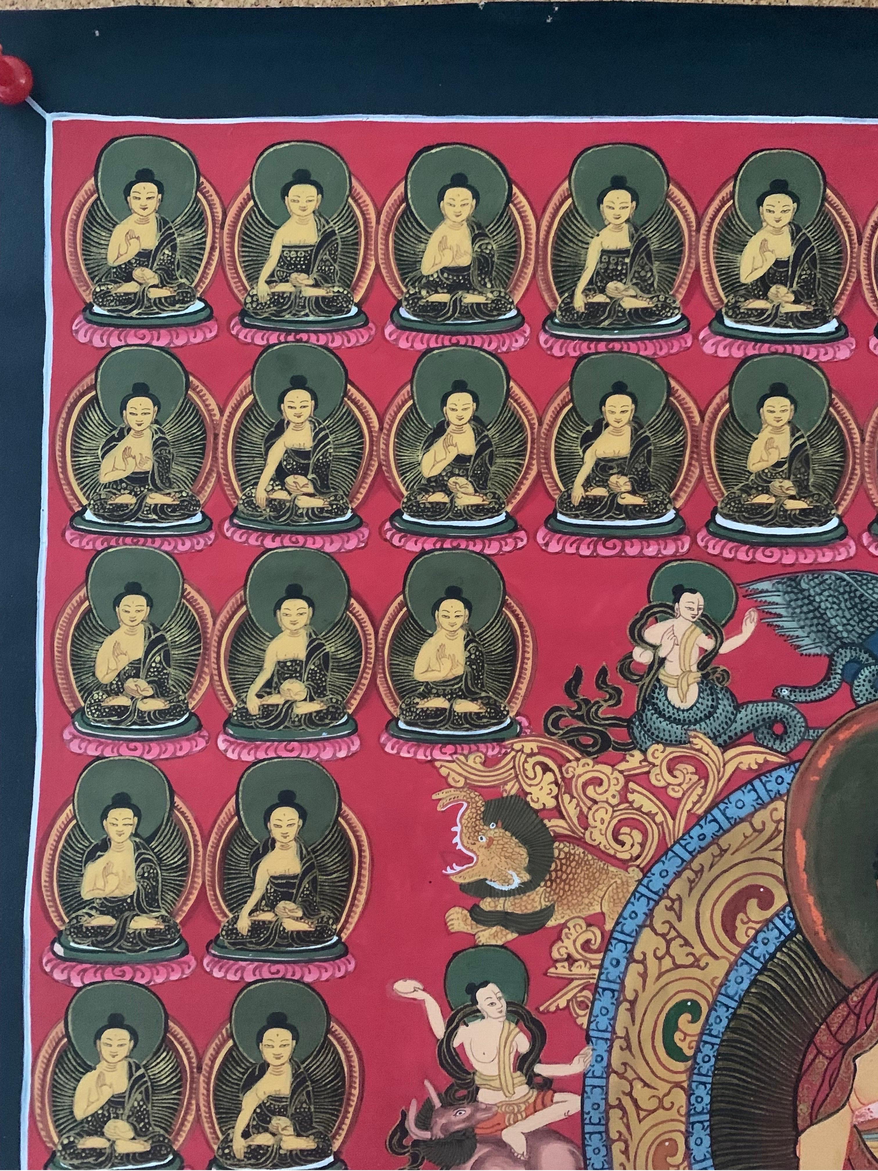 Thangka de Bouddha non encadré et peint à la main sur toile en or 24 carats en vente 7