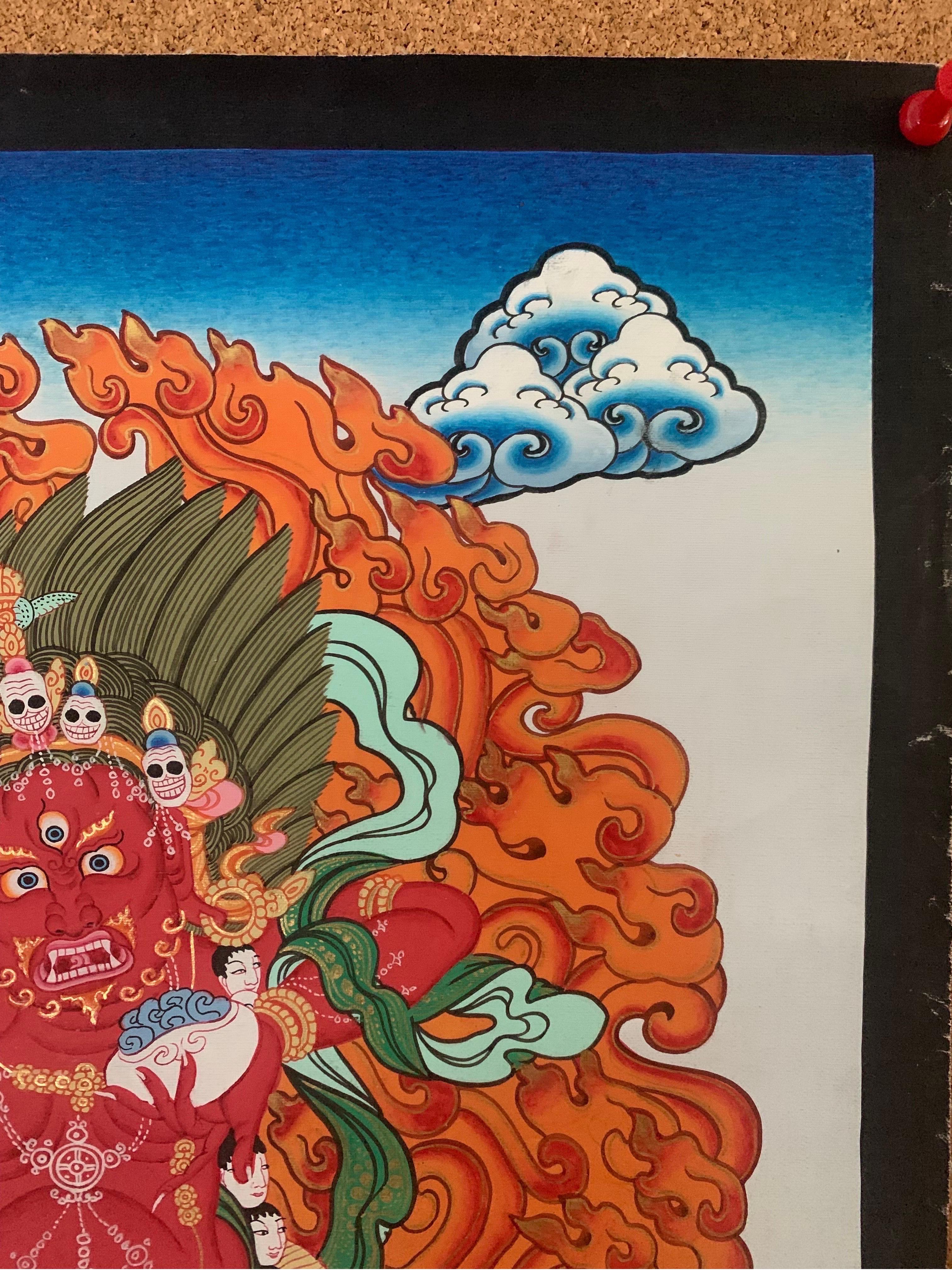 Unframed Hand Painted Vajrapani Thangka on Canvas with 24K Gold For Sale 2