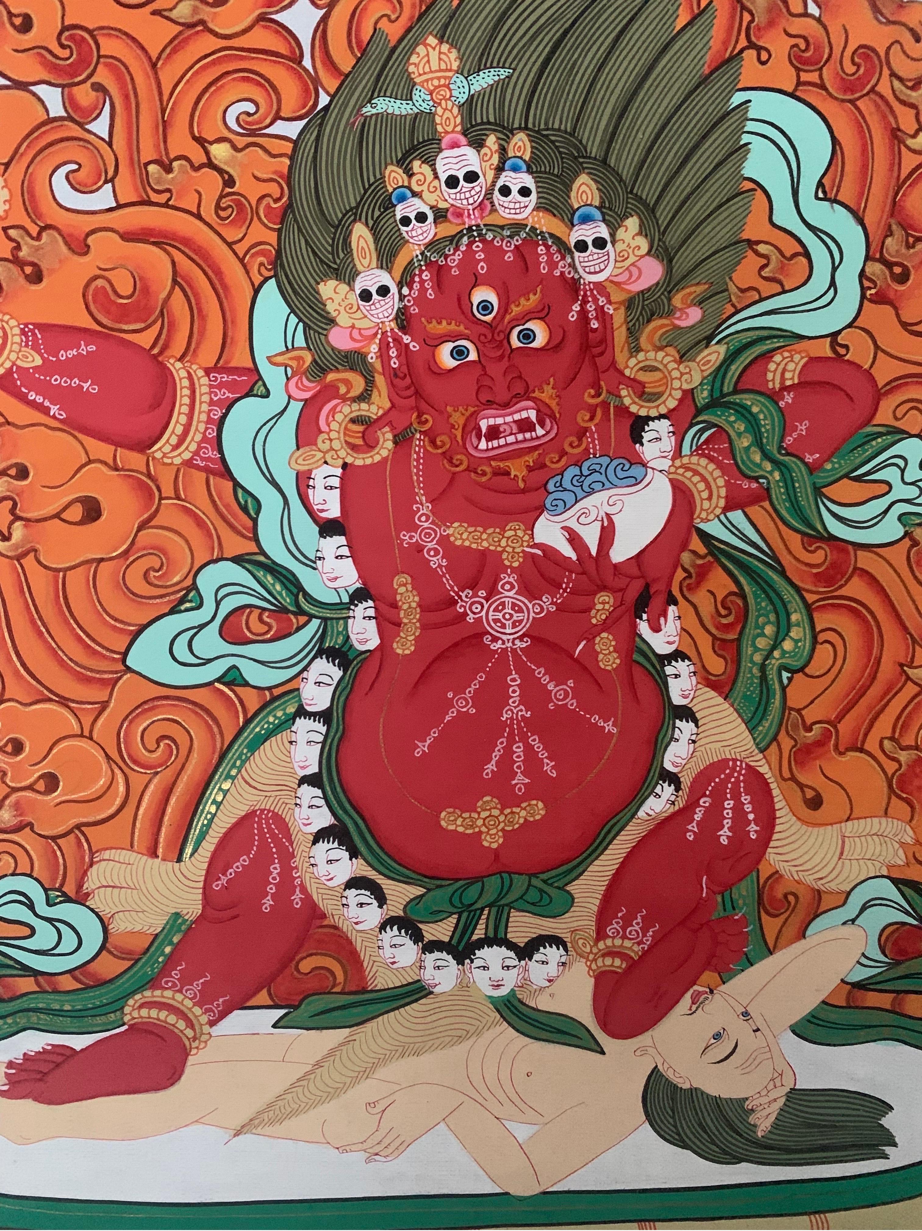 Thangka Vajrapani non encadré et peint à la main sur toile avec or 24 carats en vente 3