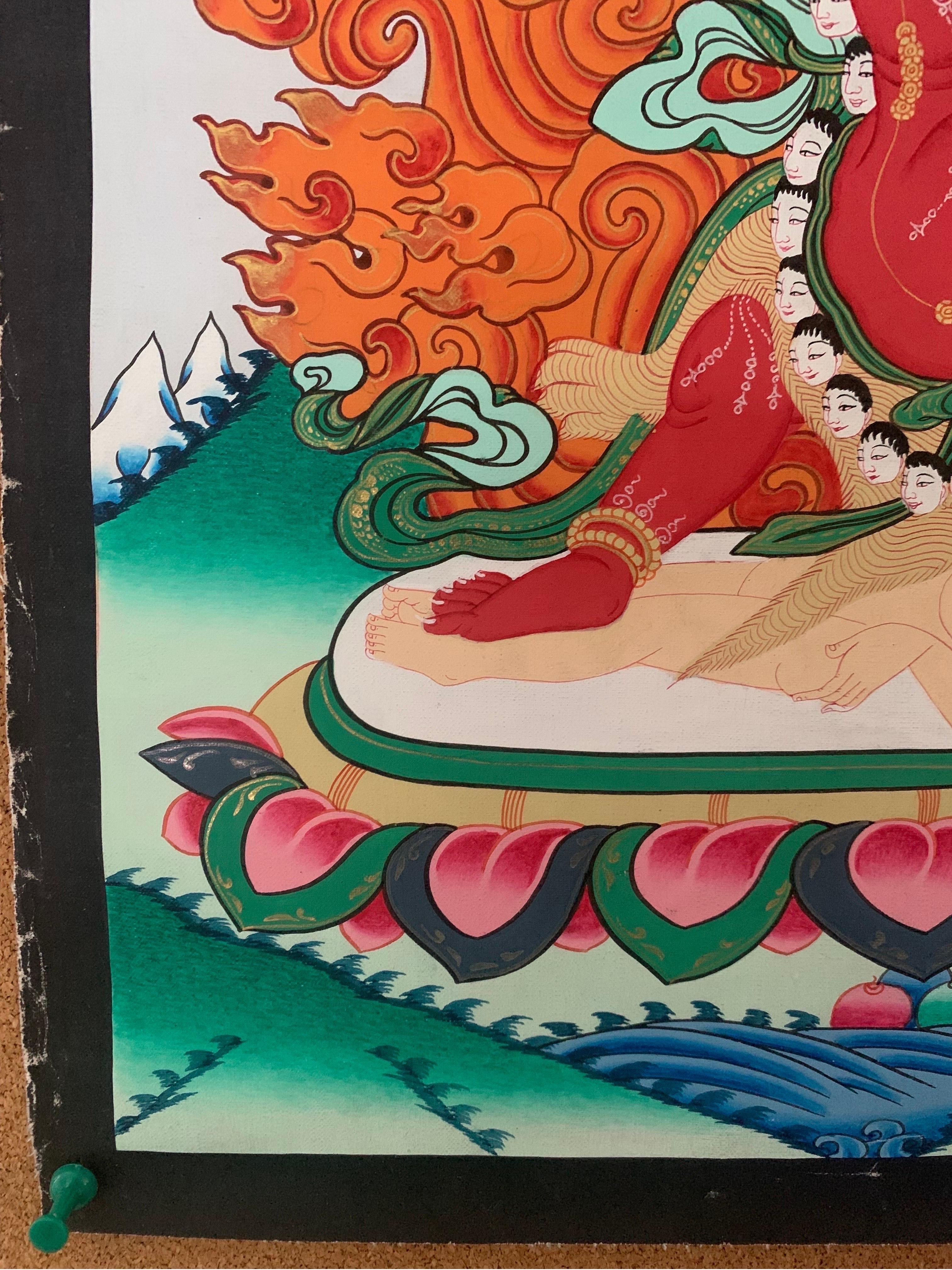 Thangka Vajrapani non encadré et peint à la main sur toile avec or 24 carats en vente 5
