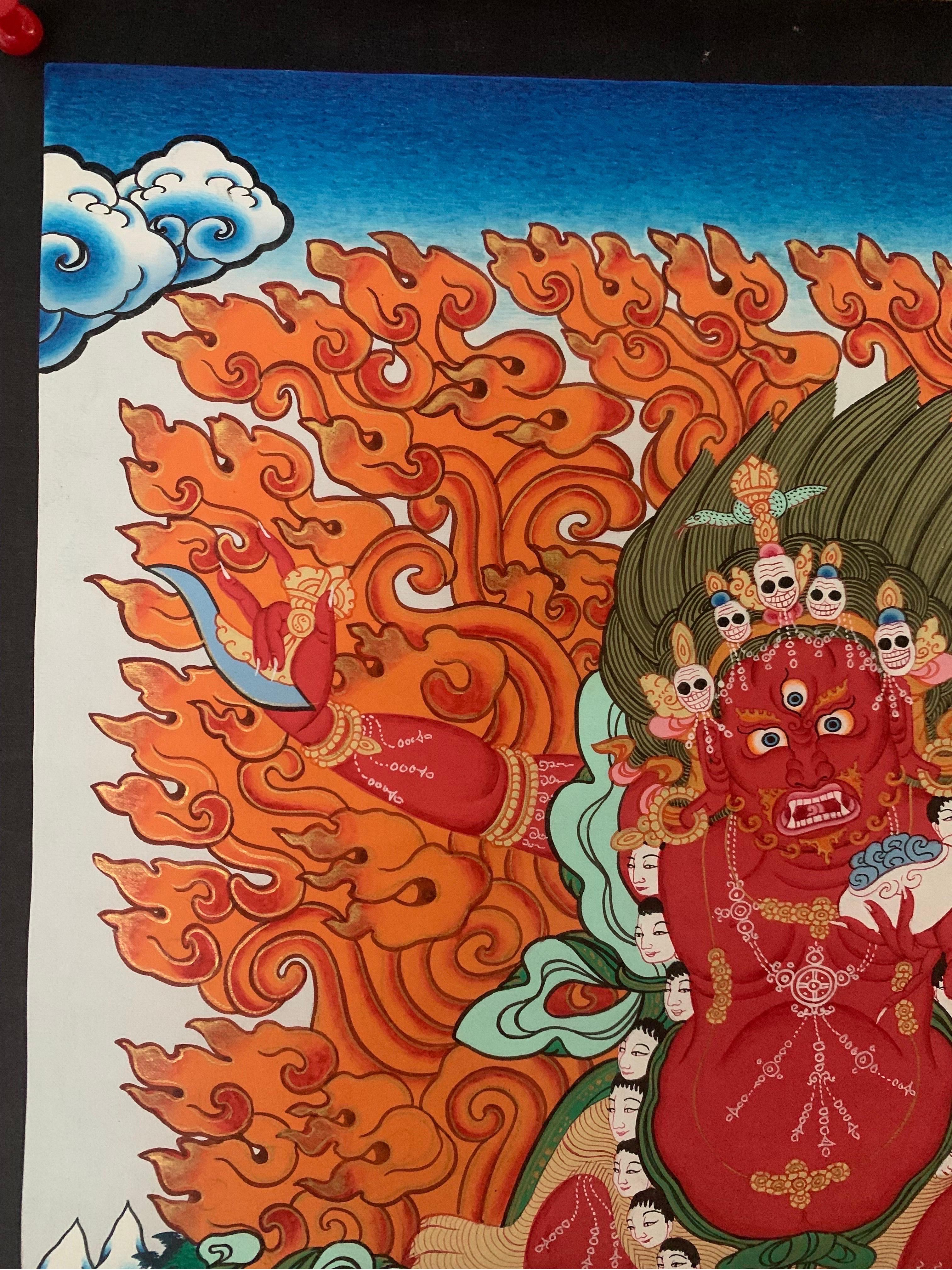 Thangka Vajrapani non encadré et peint à la main sur toile avec or 24 carats en vente 6