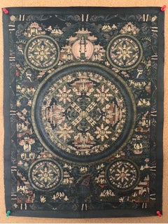 Thangka Mandala sur toile, non encadré et peint à la main, en or véritable 24 carats