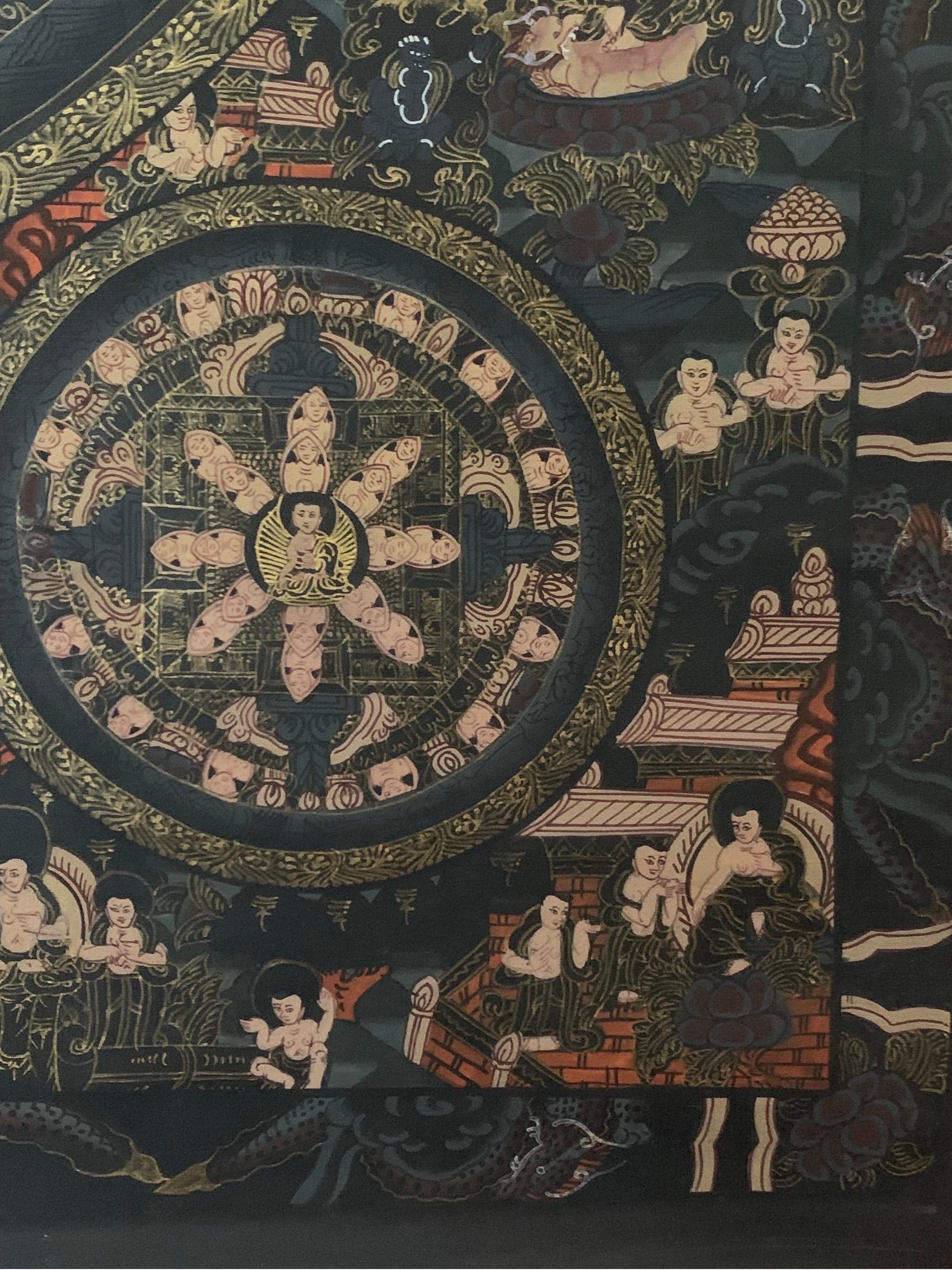 Unframed Hand Painted Mandala Thangka on Canvas with 24K Real Gold For Sale 3