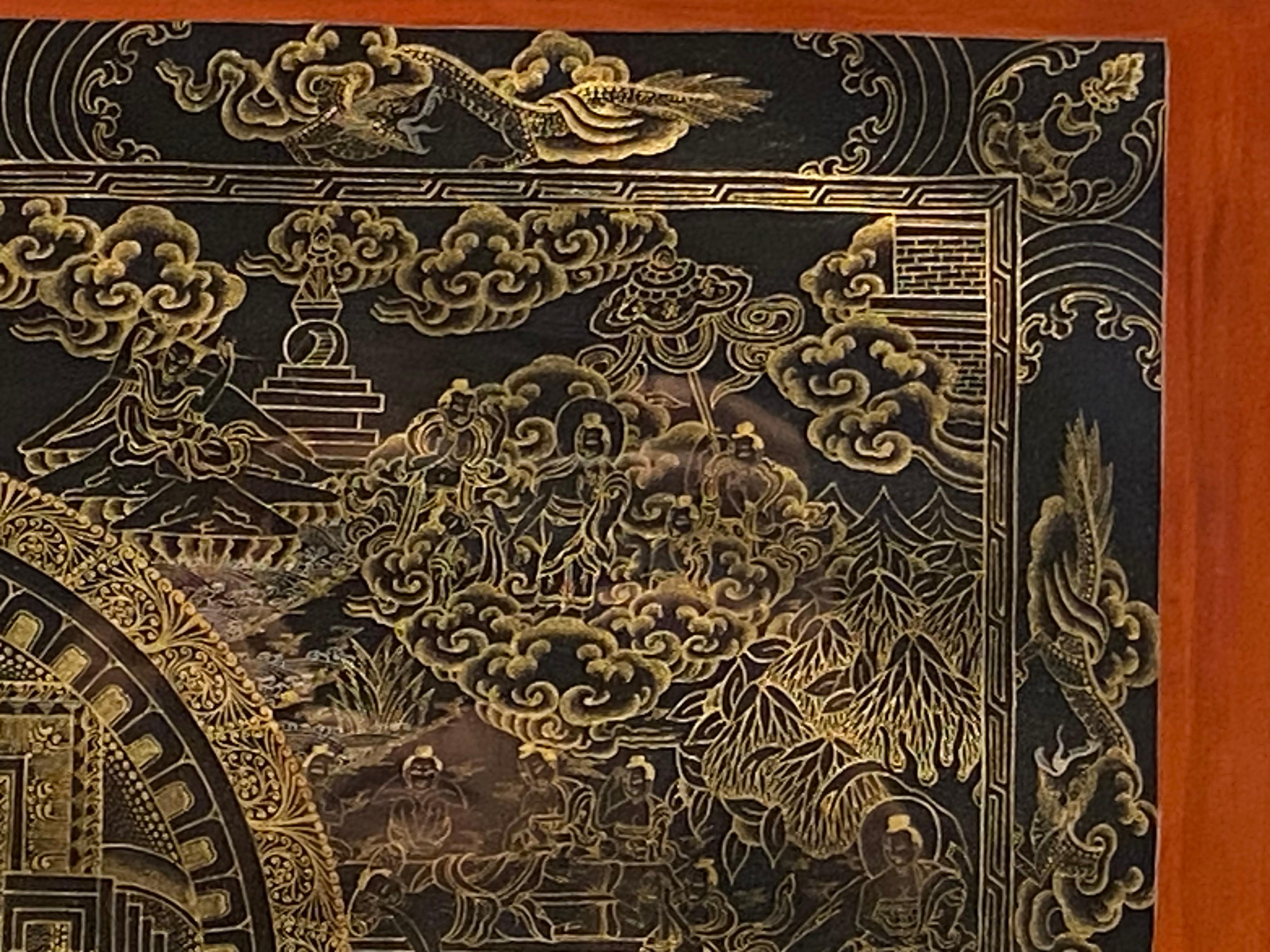 Encadré peint à la main  Sur toile Mandala Thangka or 24 carats  en vente 1