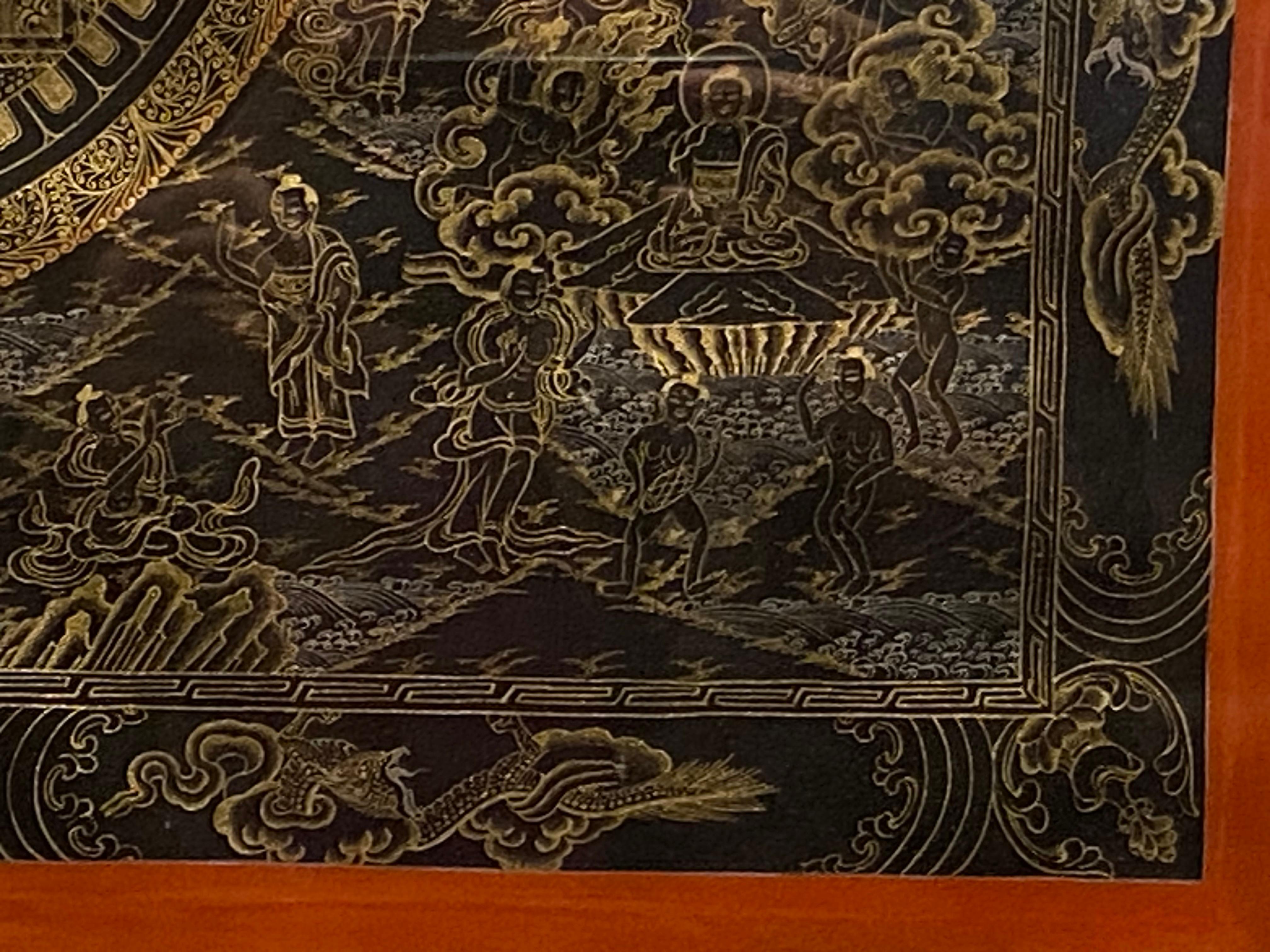 Encadré peint à la main  Sur toile Mandala Thangka or 24 carats  en vente 2