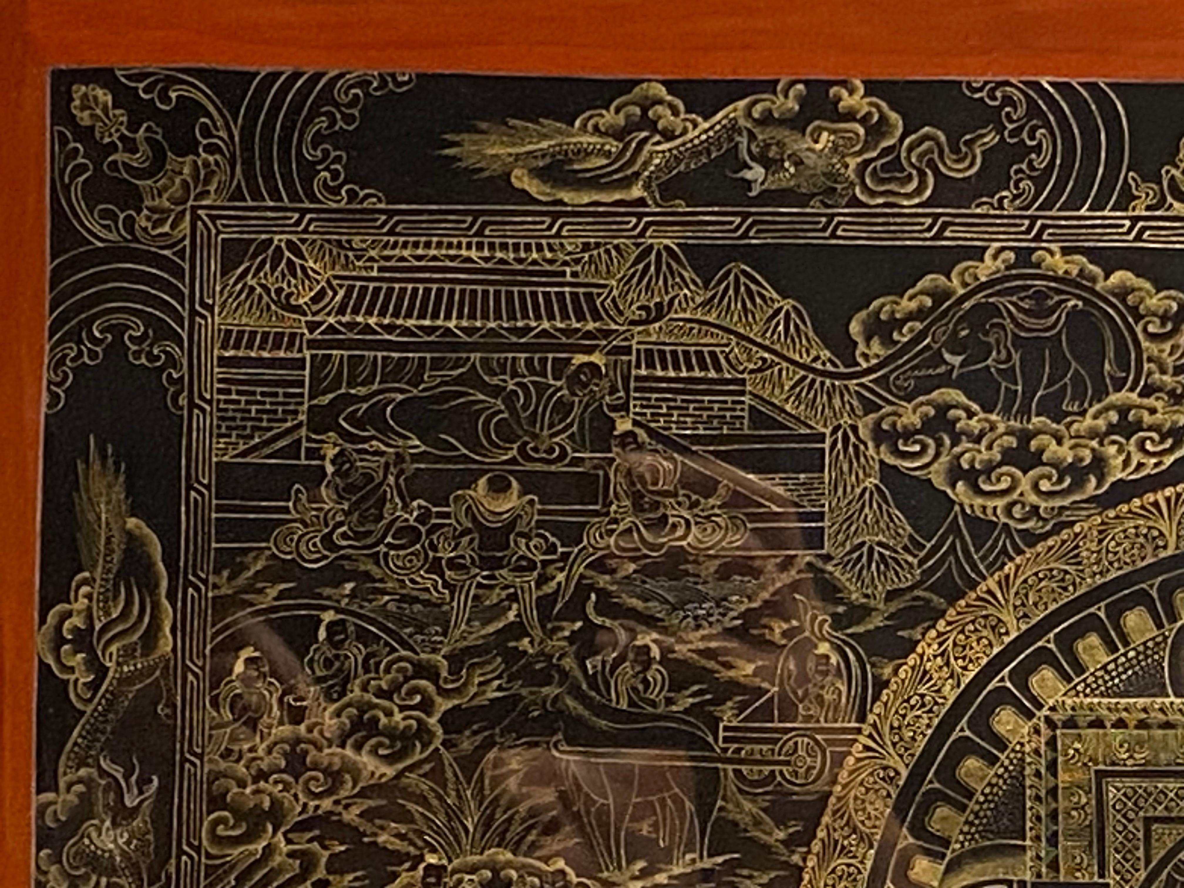 Framed Hand Painted  on Canvas Mandala Thangka 24K Gold  For Sale 4