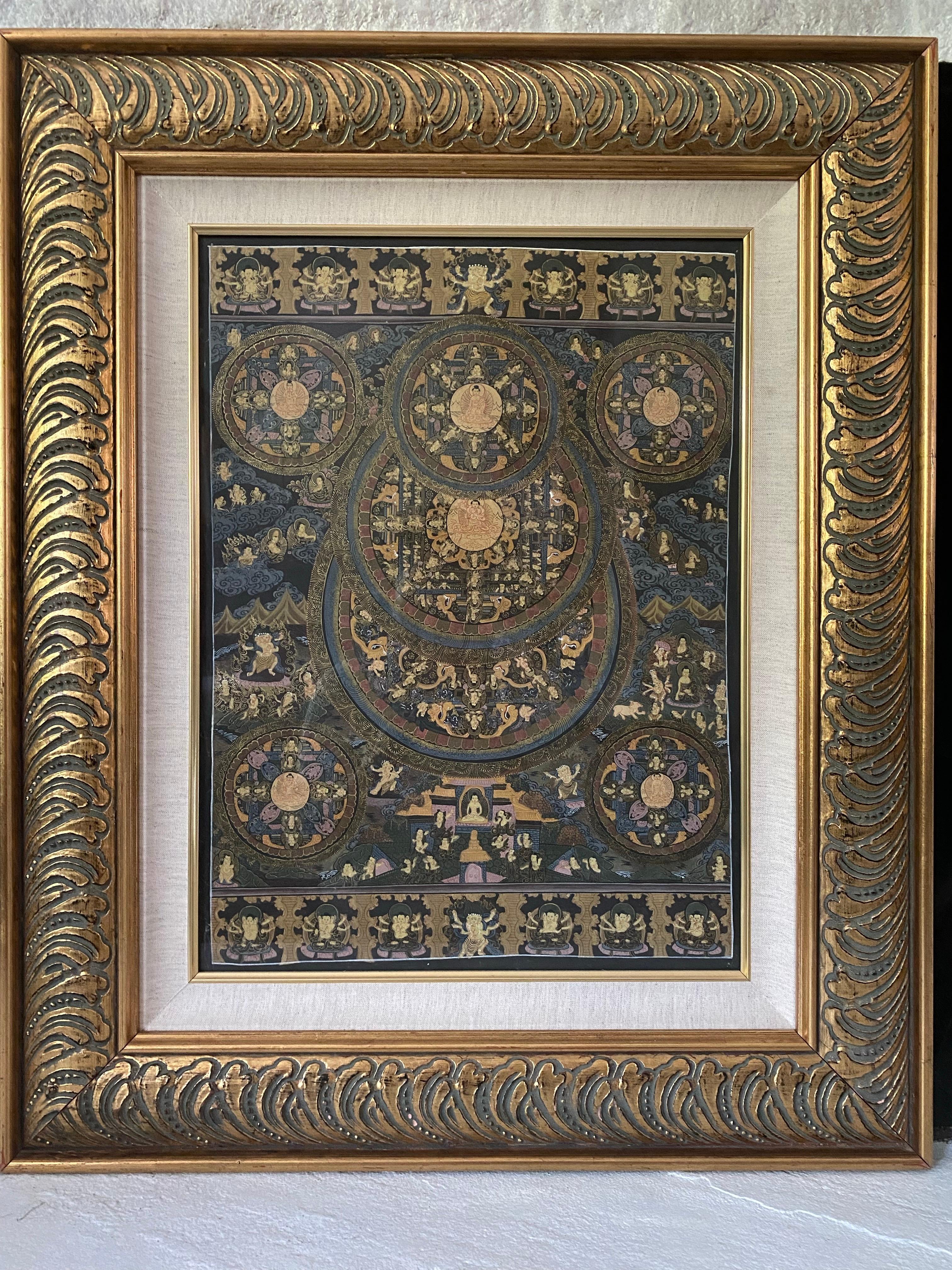 Thangka Mandala peint à la main sur toile encadrée avec or 24 carats - Autres styles artistiques Art par Unknown