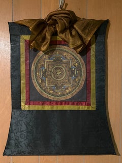 Hand Painted Thangka "Mandala" on Canvas with Brocade