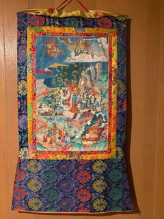 Thangka de Mayadevi pintado a mano sobre lienzo con brocado