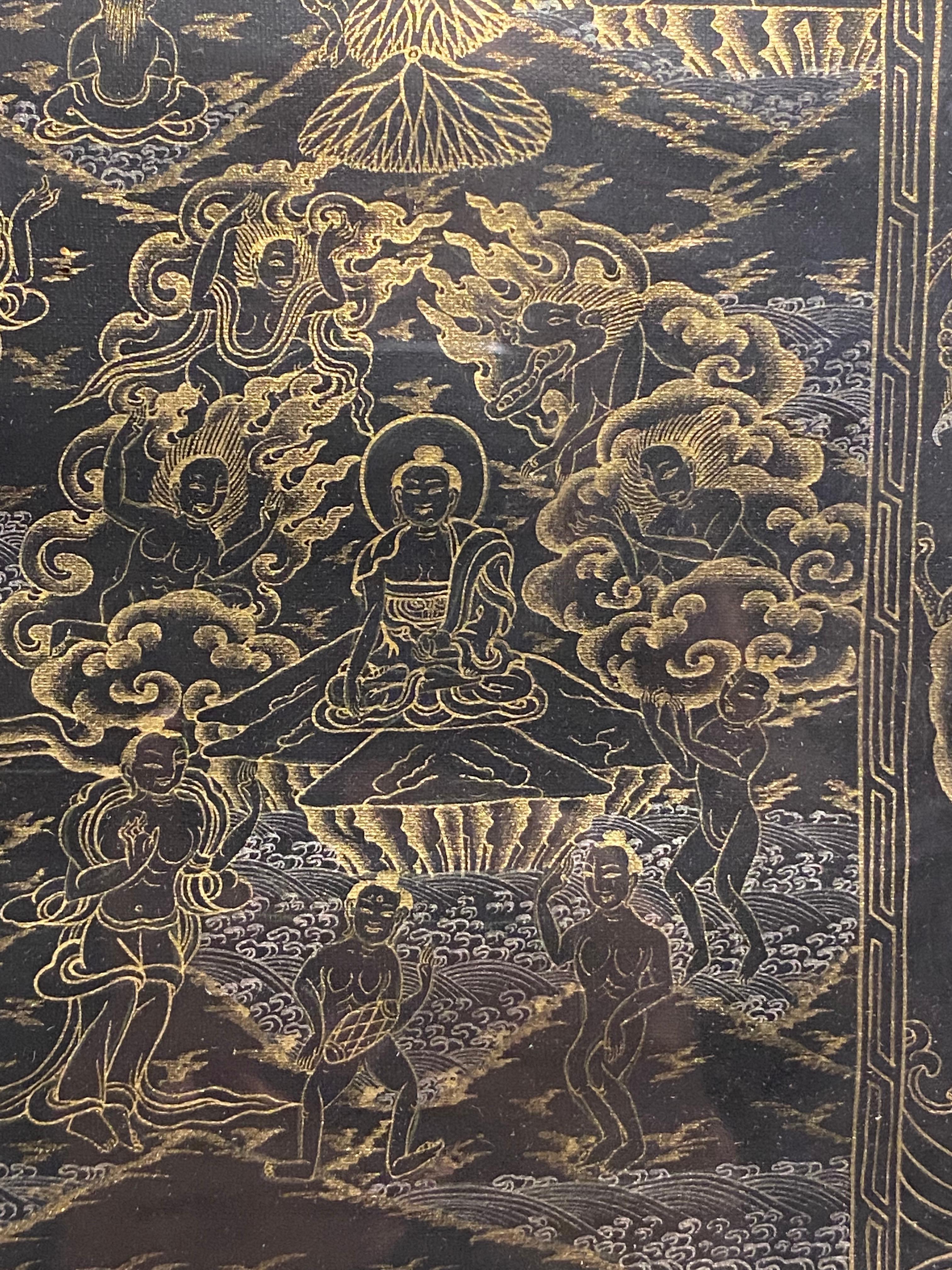 Framed Hand Painted  on Canvas Mandala Thangka 24K Gold  For Sale 5