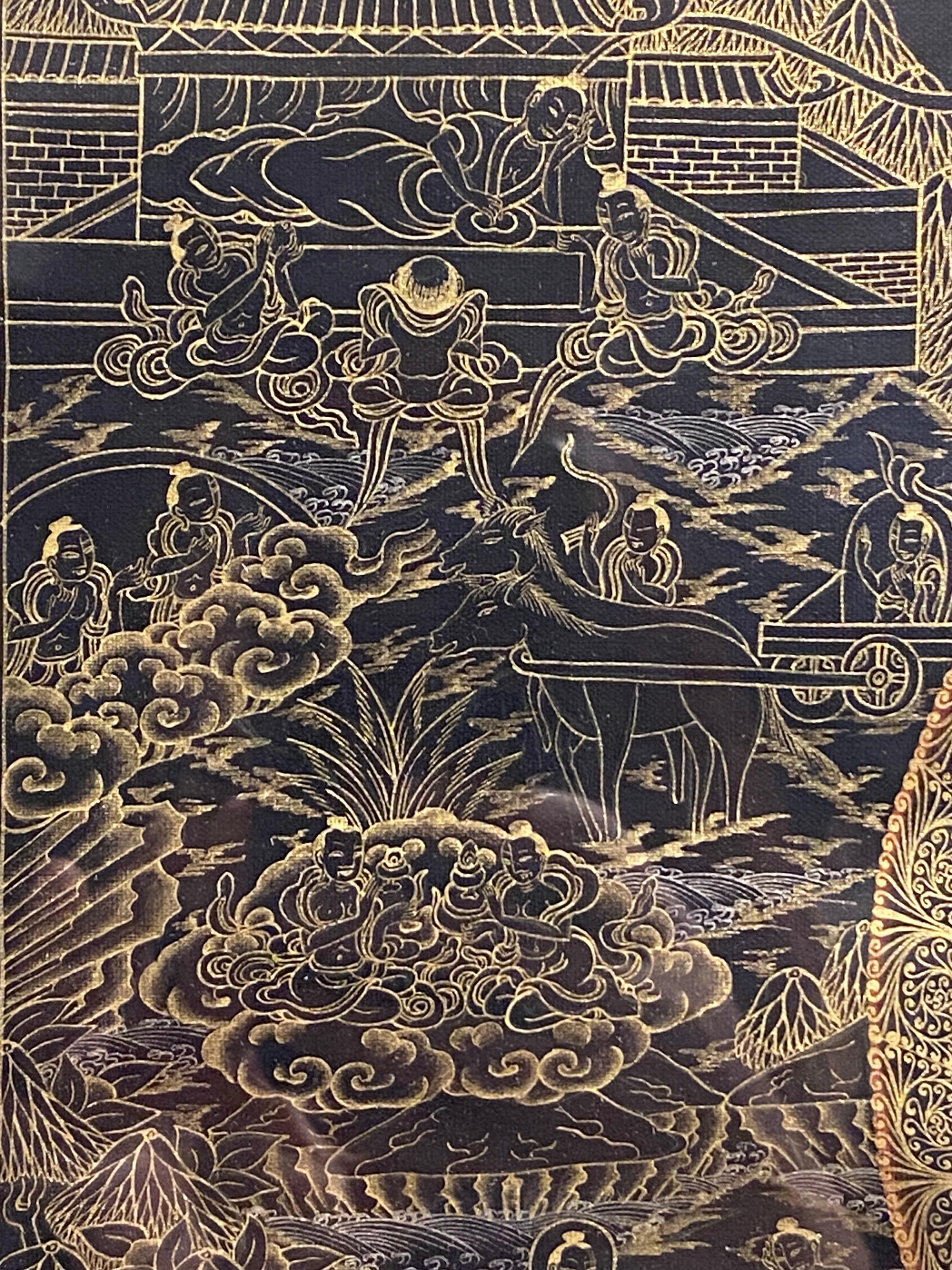 Framed Hand Painted  on Canvas Mandala Thangka 24K Gold  For Sale 9