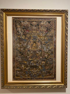 Retro Framed Hand Painted Life History of Buddha Thangka on Canvas 24k Gold
