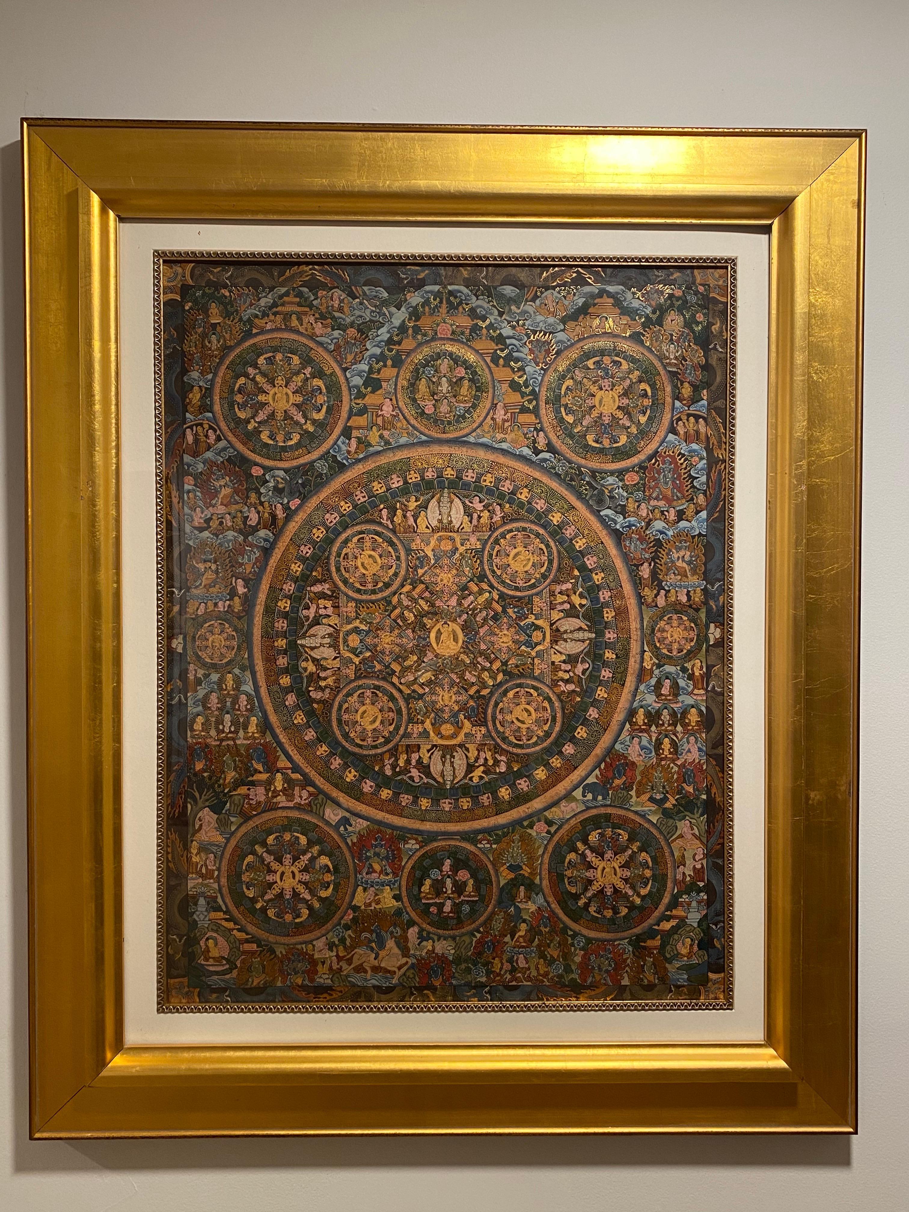 Framed Hand Painted  on Canvas Mandala Thangka 24K Gold - Other Art Style Art by Unknown