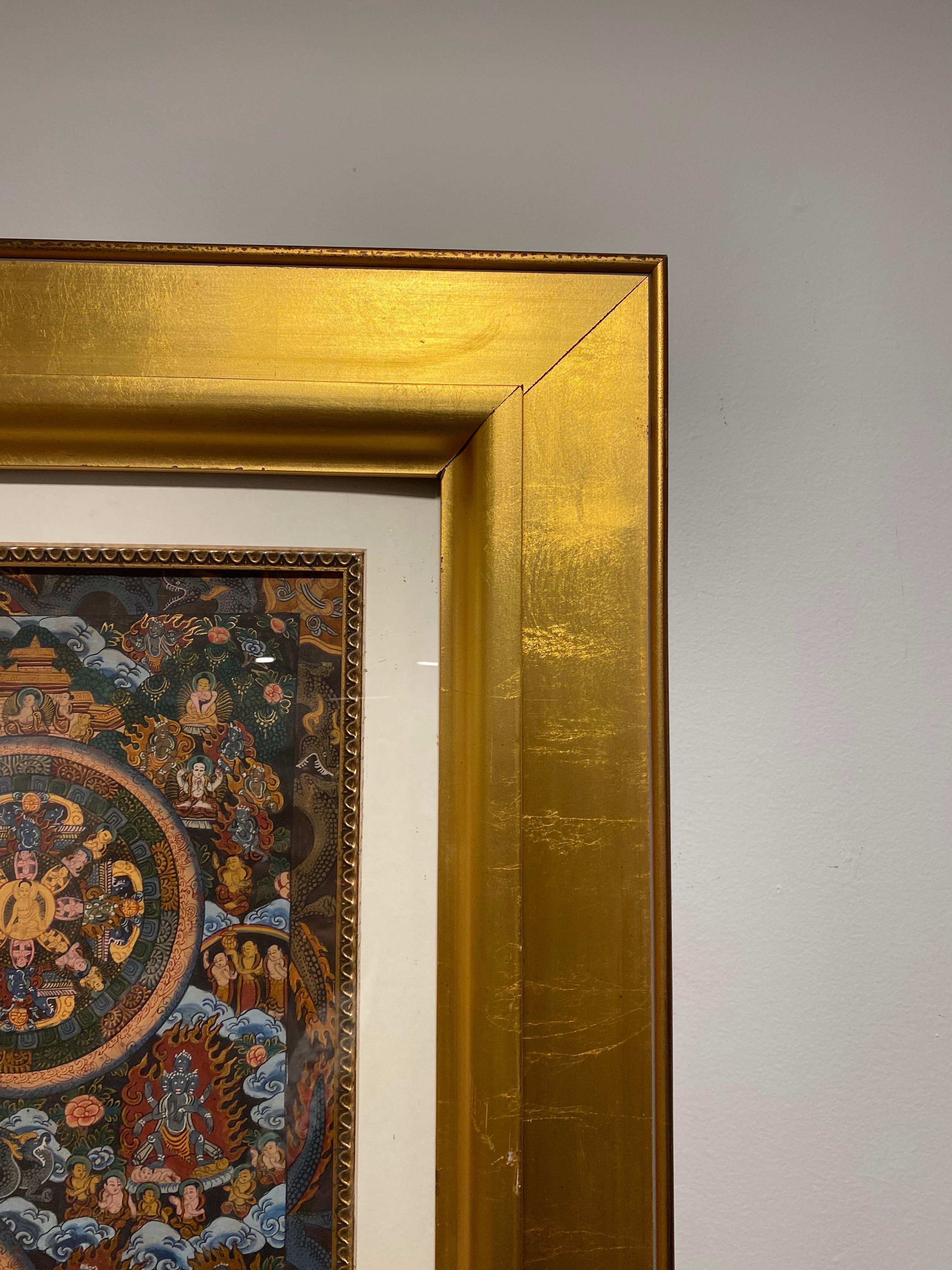 Framed Hand Painted  on Canvas Mandala Thangka 24K Gold For Sale 17