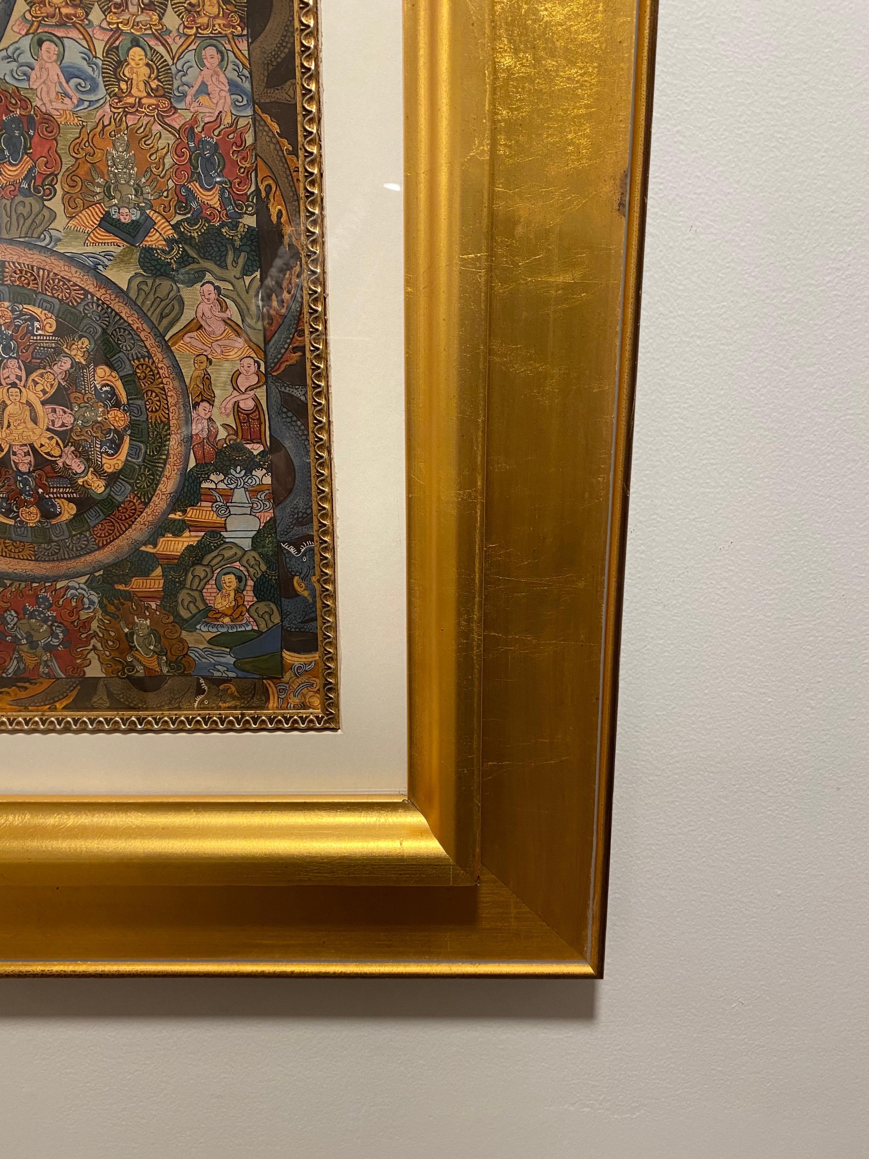 Framed Hand Painted  on Canvas Mandala Thangka 24K Gold For Sale 16