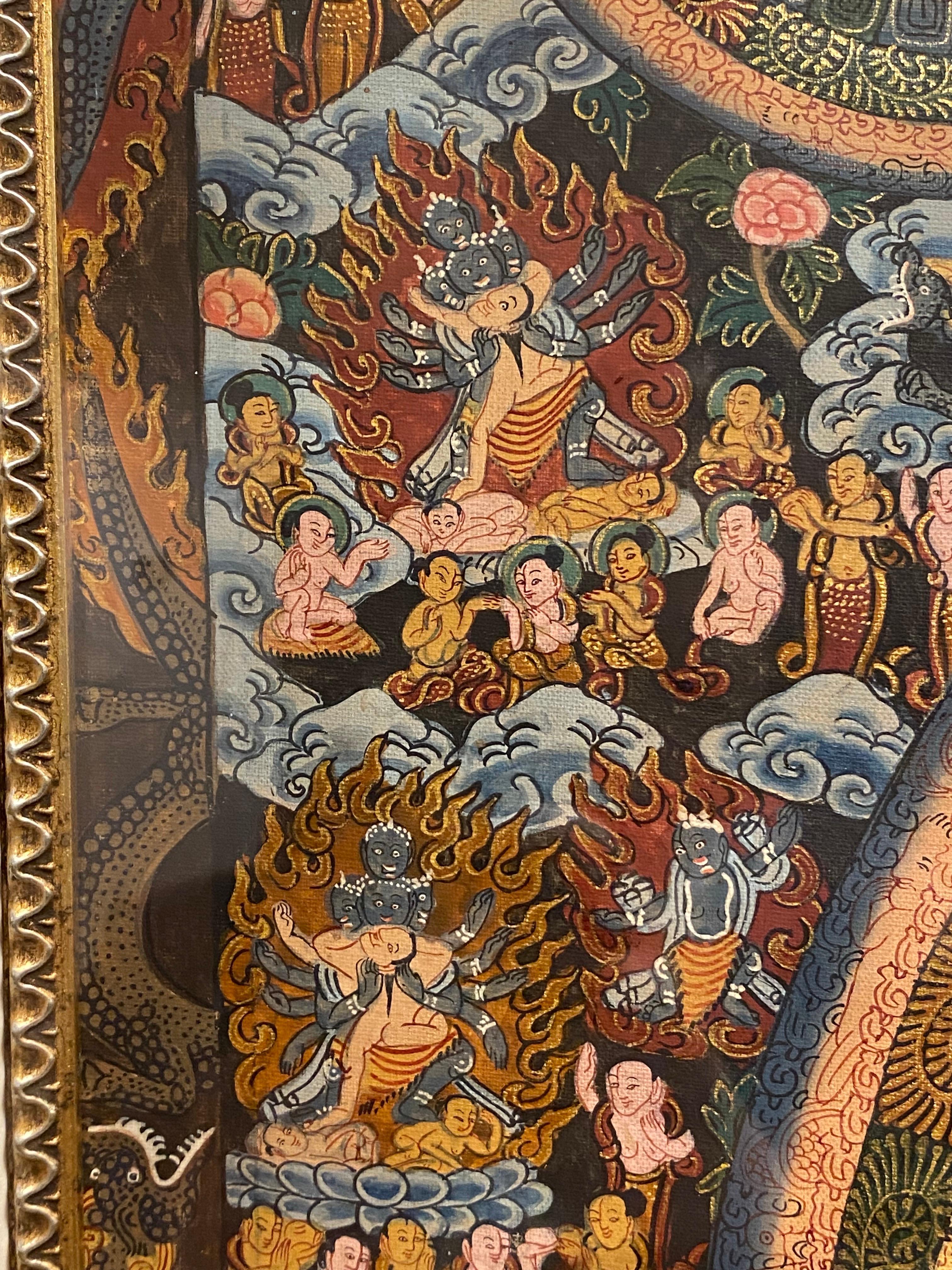 Framed Hand Painted  on Canvas Mandala Thangka 24K Gold For Sale 15