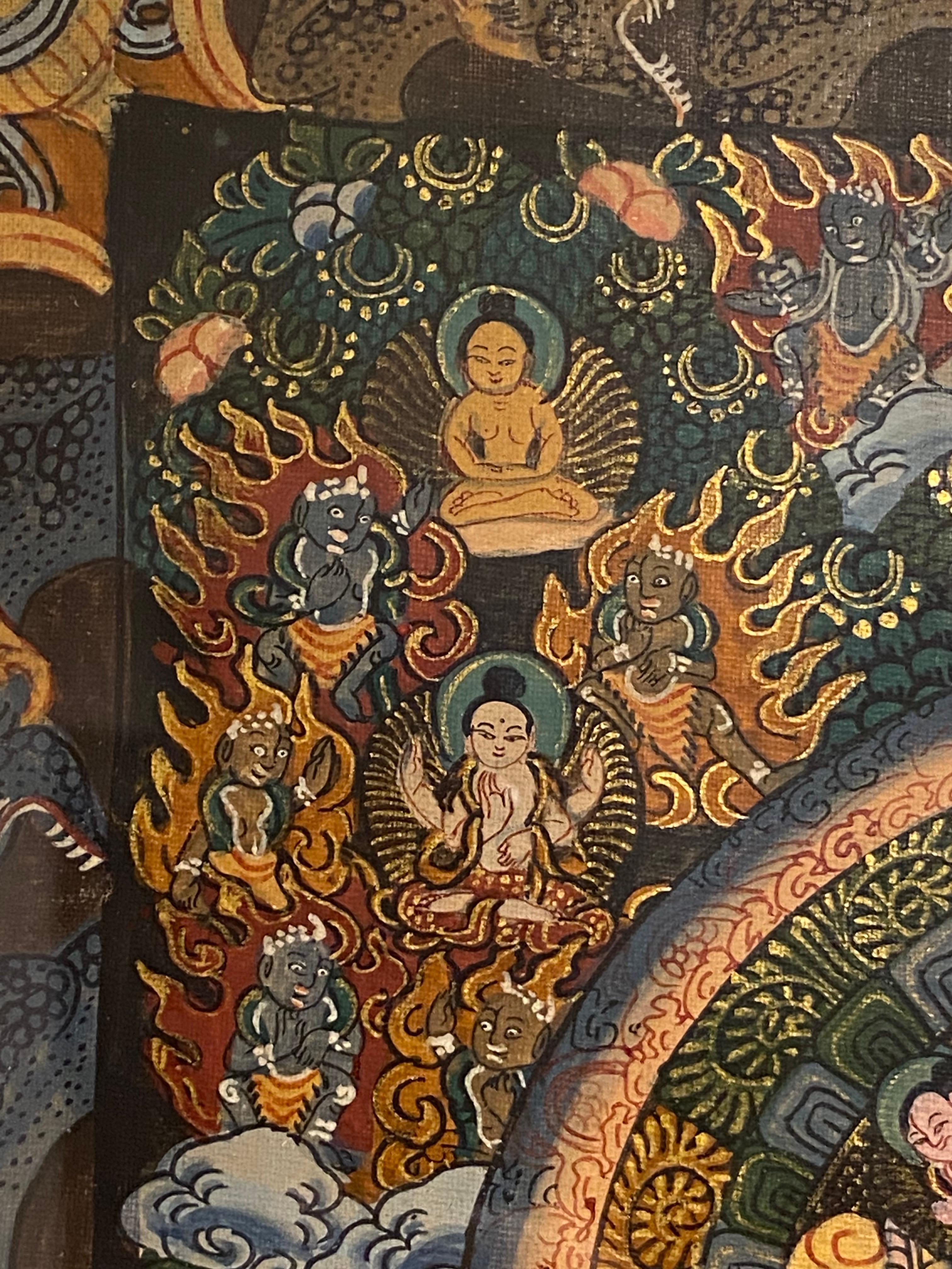 Encadré peint à la main  Sur toile Mandala Thangka or 24 carats en vente 14