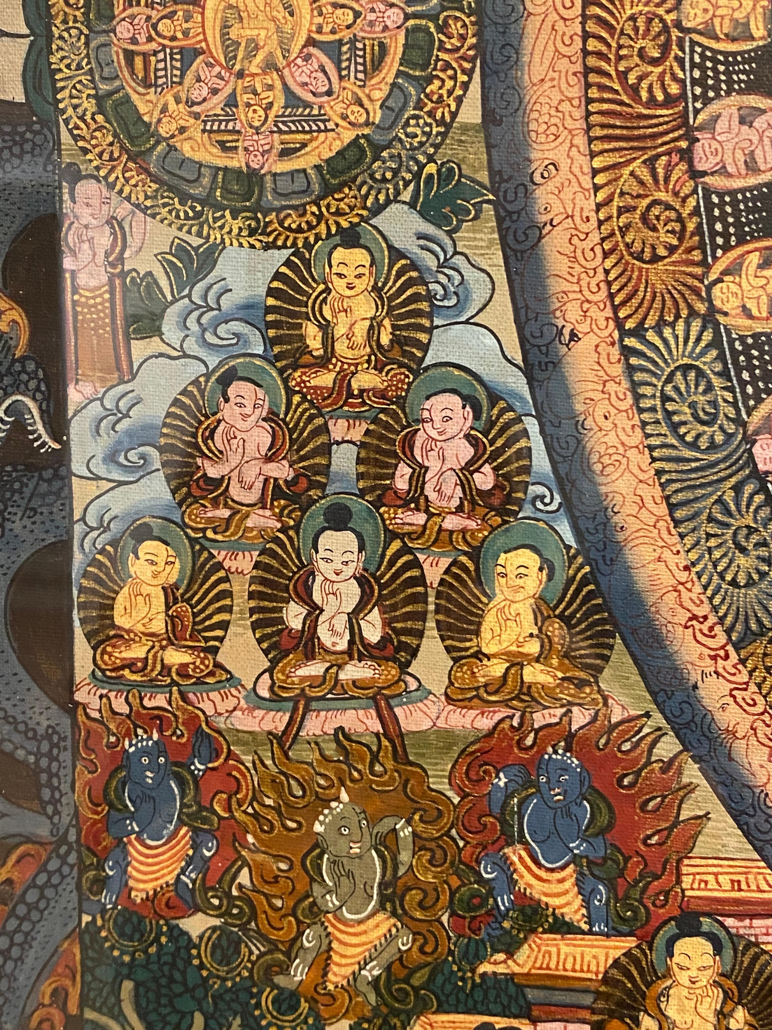 Encadré peint à la main  Sur toile Mandala Thangka or 24 carats en vente 13