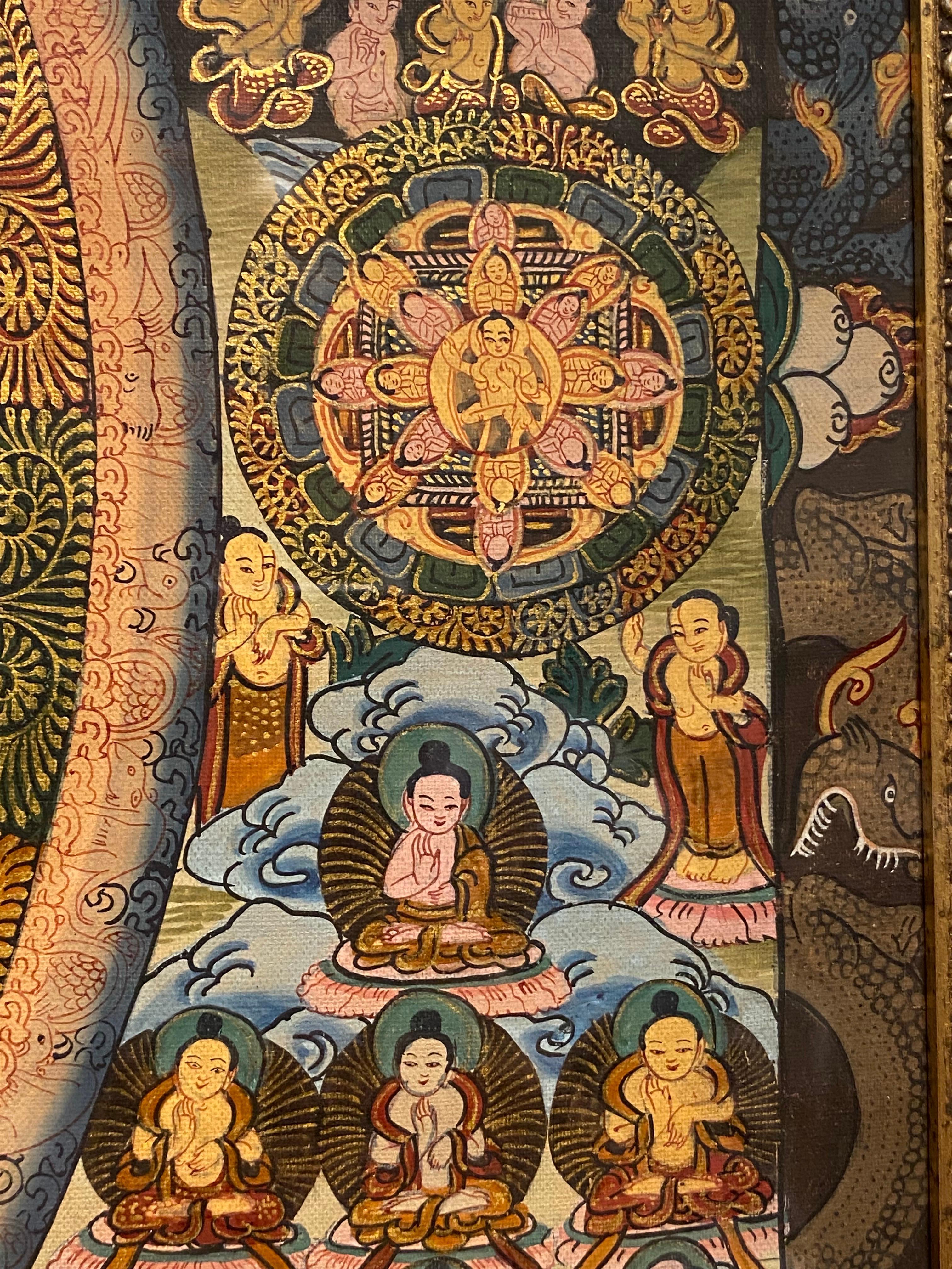 Encadré peint à la main  Sur toile Mandala Thangka or 24 carats en vente 12