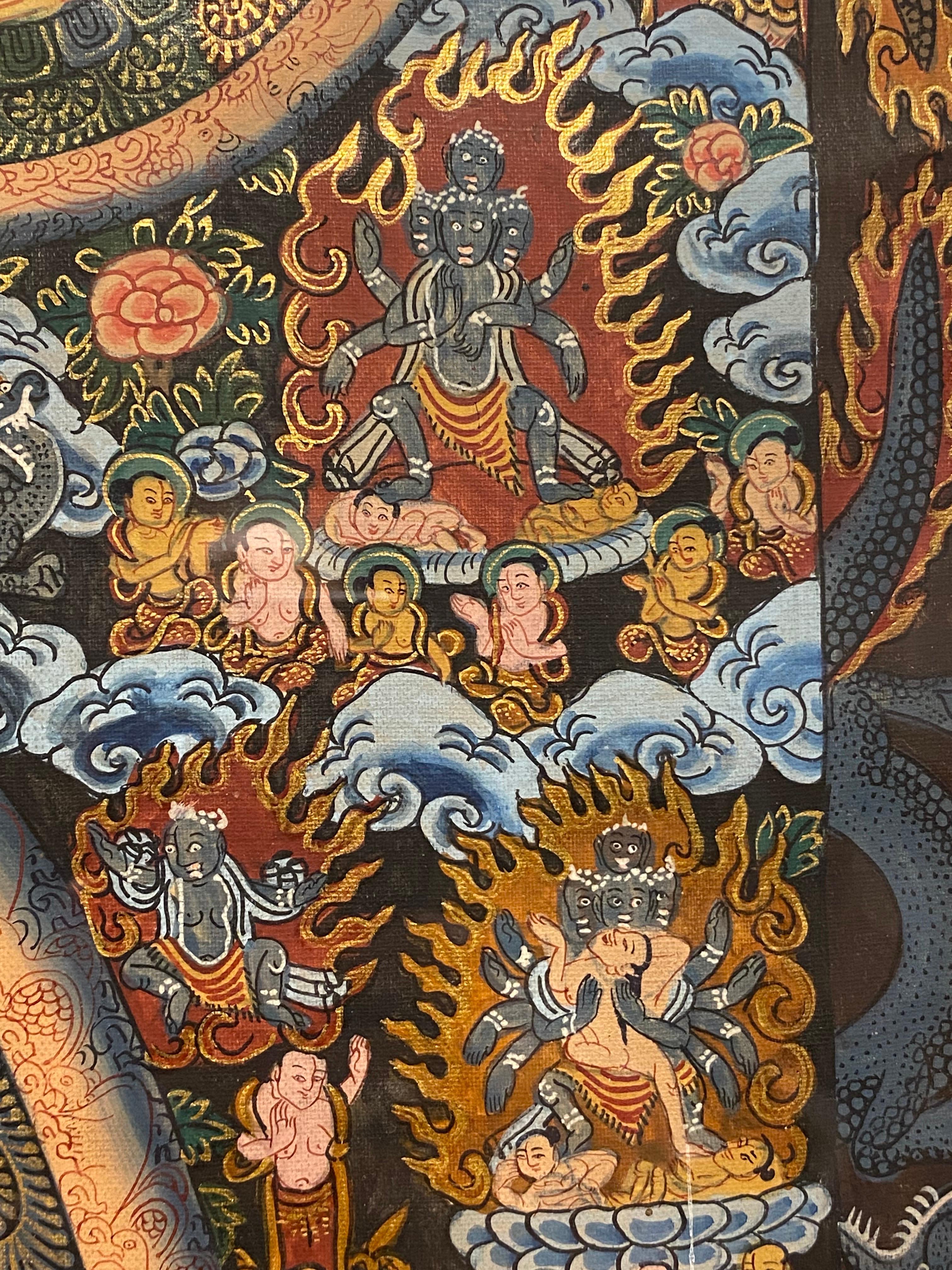 Framed Hand Painted  on Canvas Mandala Thangka 24K Gold For Sale 11