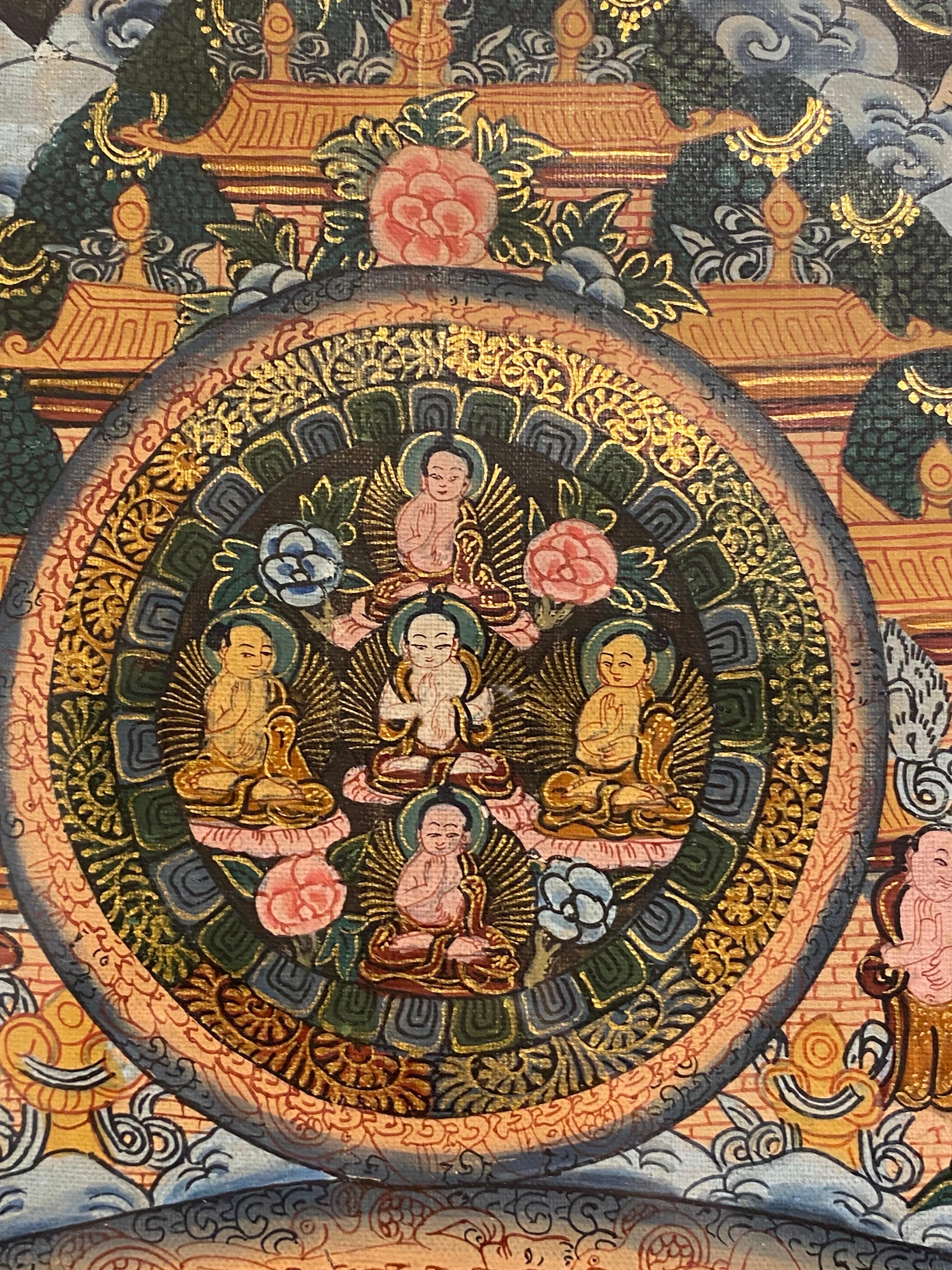 Encadré peint à la main  Sur toile Mandala Thangka or 24 carats en vente 9