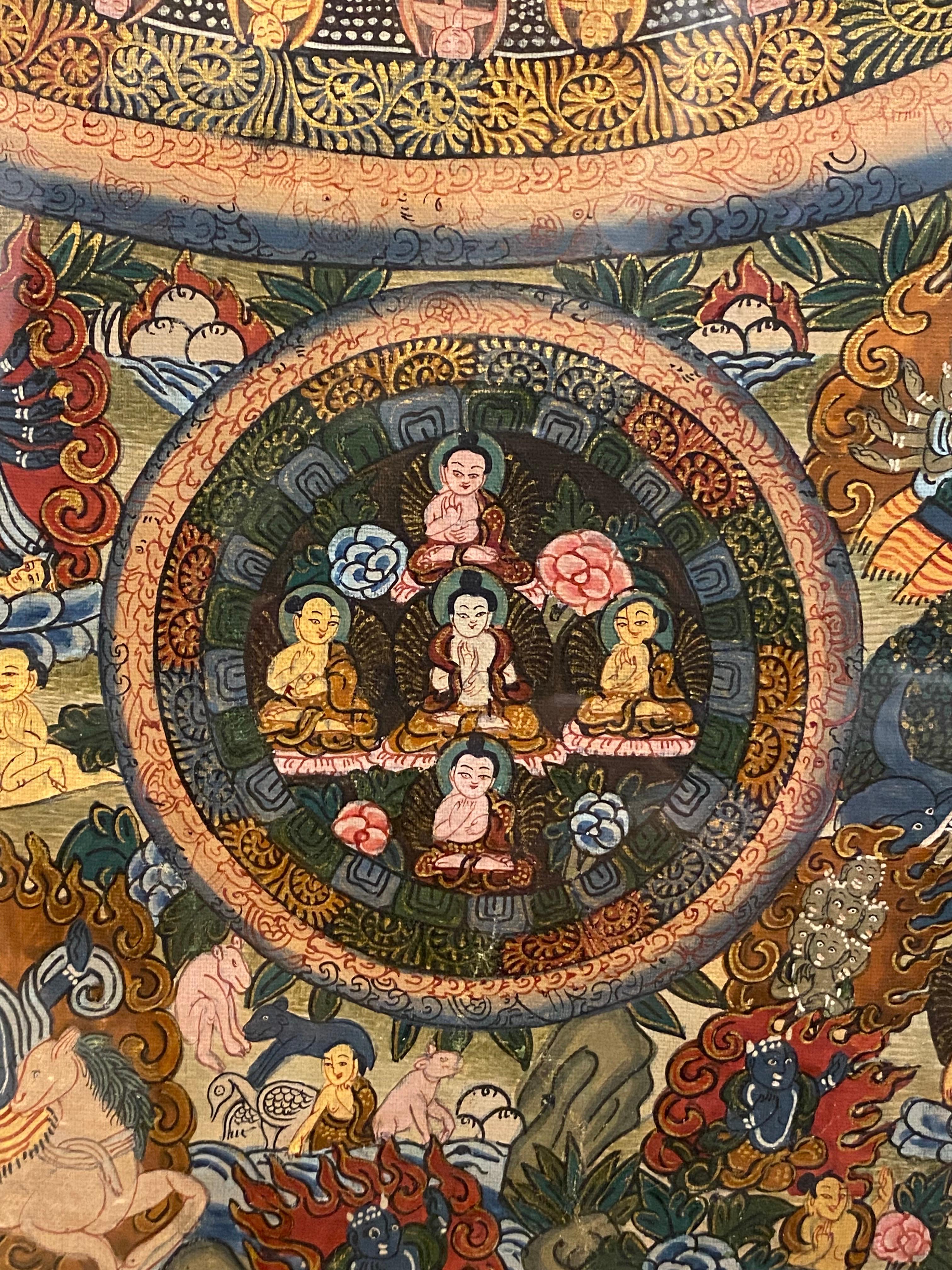 Encadré peint à la main  Sur toile Mandala Thangka or 24 carats en vente 5