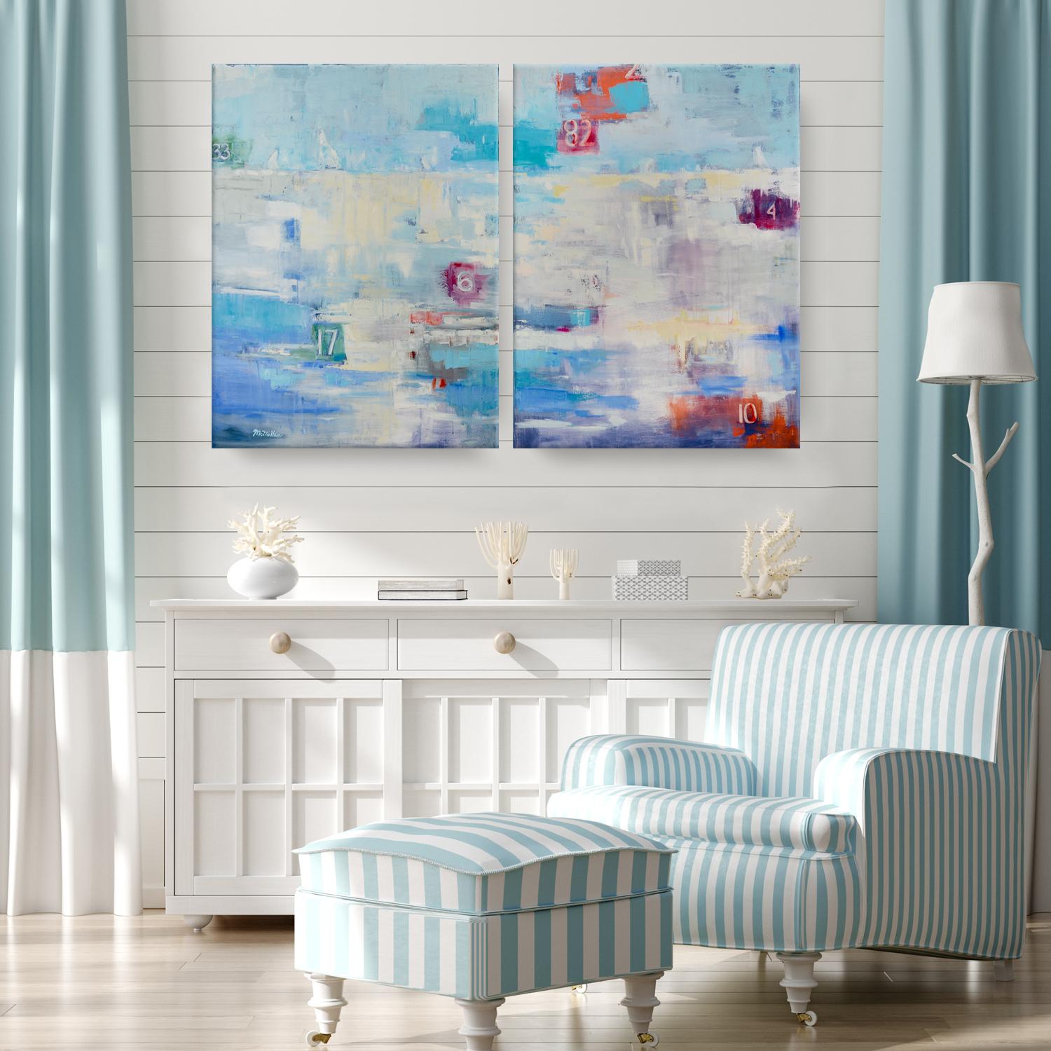 'Channel Markers' Wrapped Canvas Original Coastal Painting Set by Dana McMillan  1