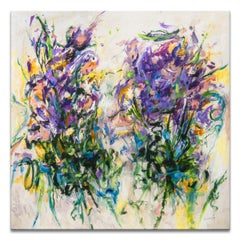 Peinture abstraite sur toile originale « Gathering The Violets » de Karen H. Salup 