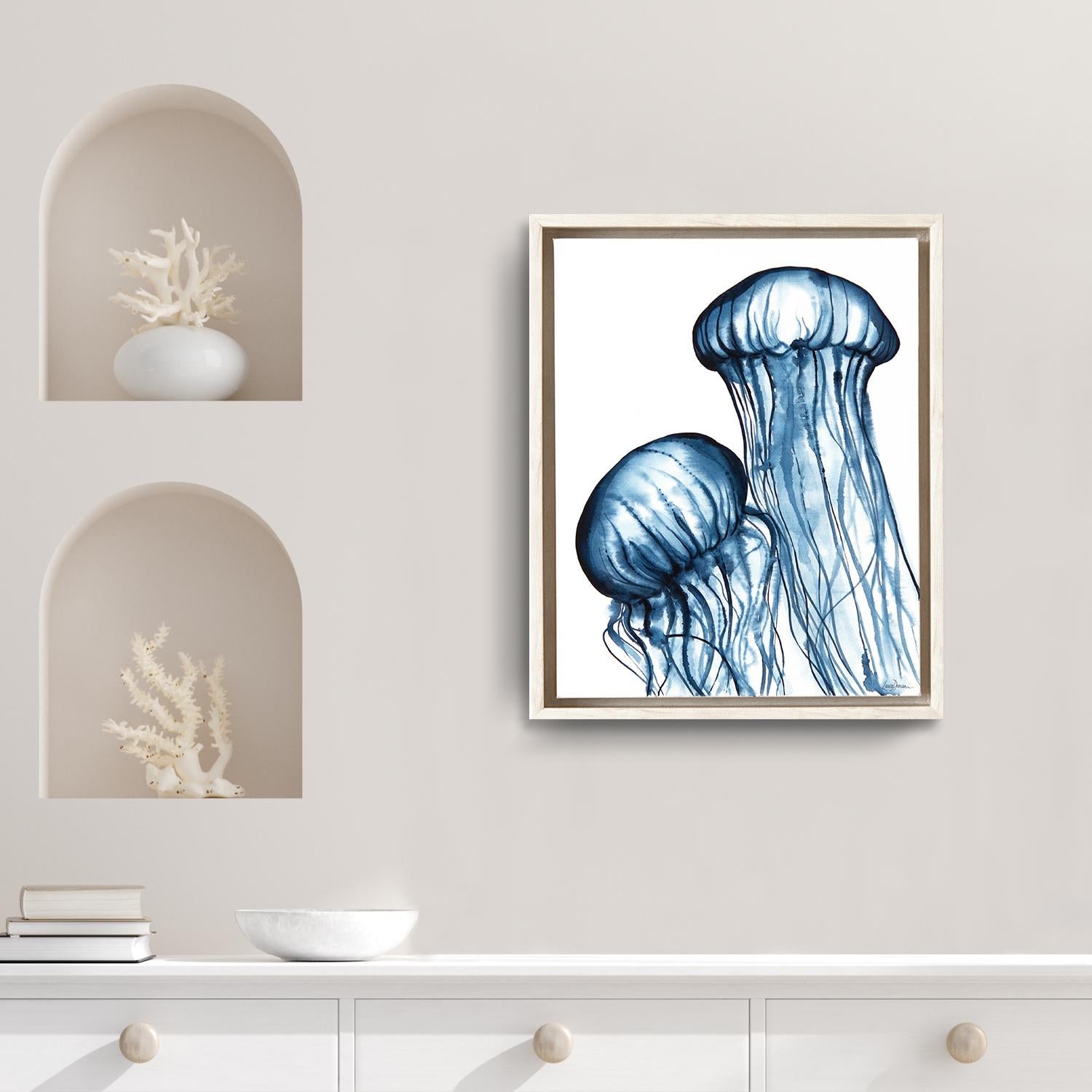 'Dancing Jellies' Framed Canvas Original Watercolor Painting by Laurie Duncan  1