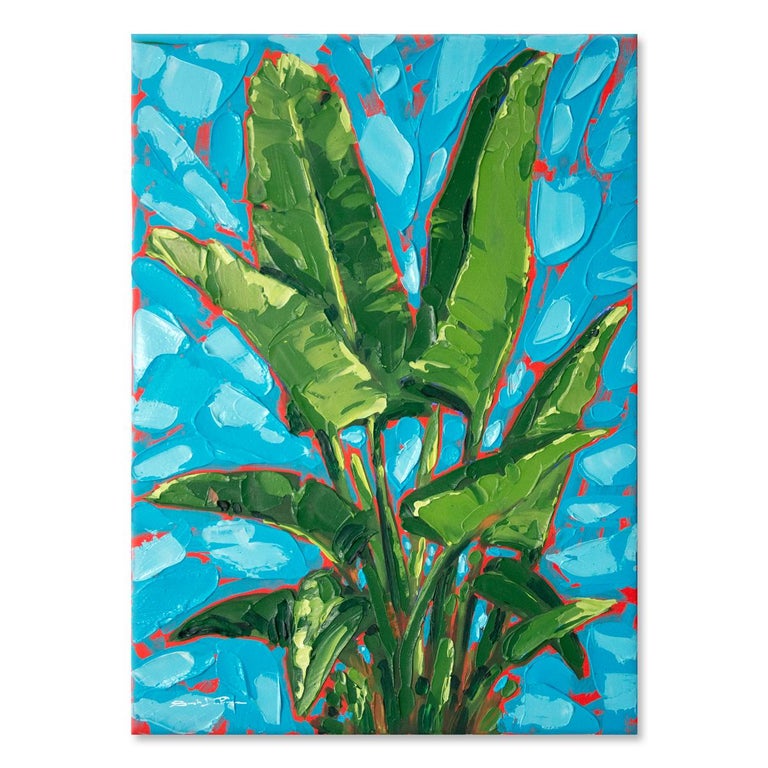 ‘Bird of Paradise' Wrapped Canvas Original Painting features a bright display of the tropical plant in vibrant tones of blue, green, and coral. Inspired by the beauty surrounding her in tropical Florida, Sarah LaPierre utilizes her profoundly