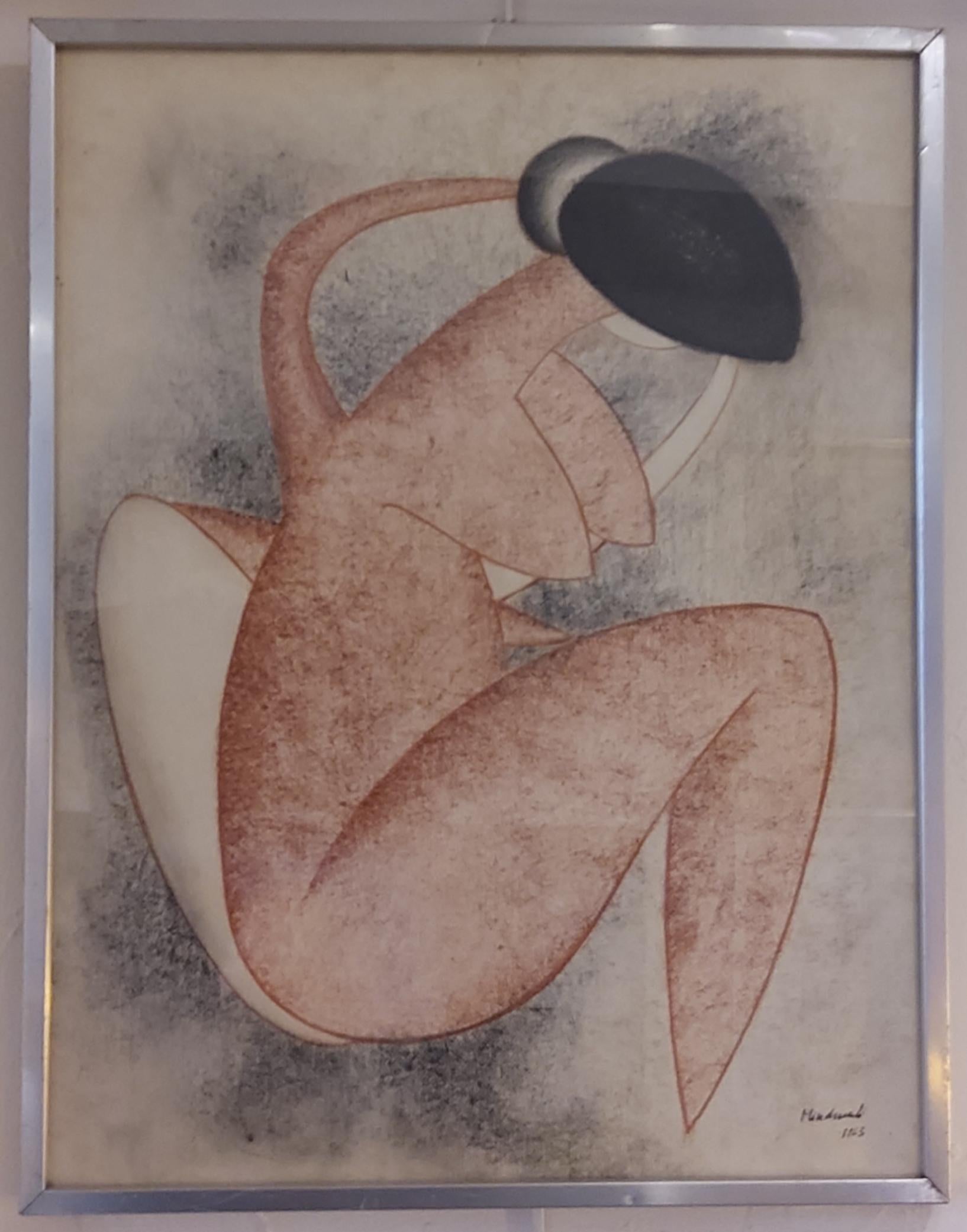Unknown Figurative Art - French Mid Century Picasso Influenced Zoomorphic Female Nude