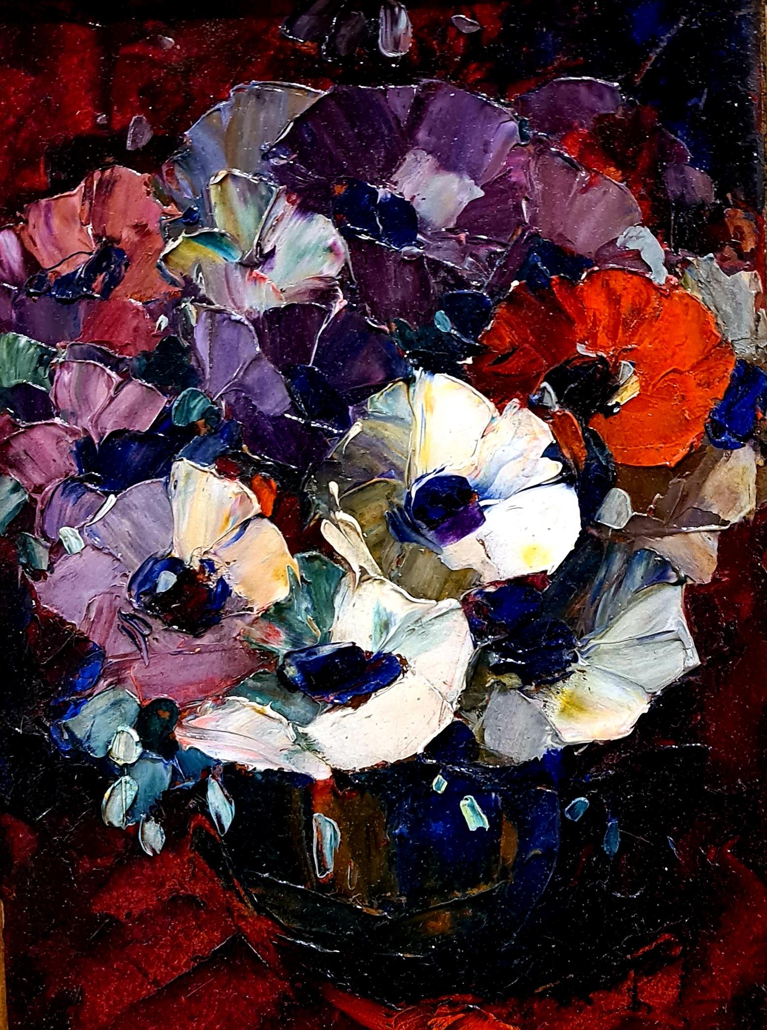 Louis Pastour Interior Painting - Anemones, Vase Of Flowers