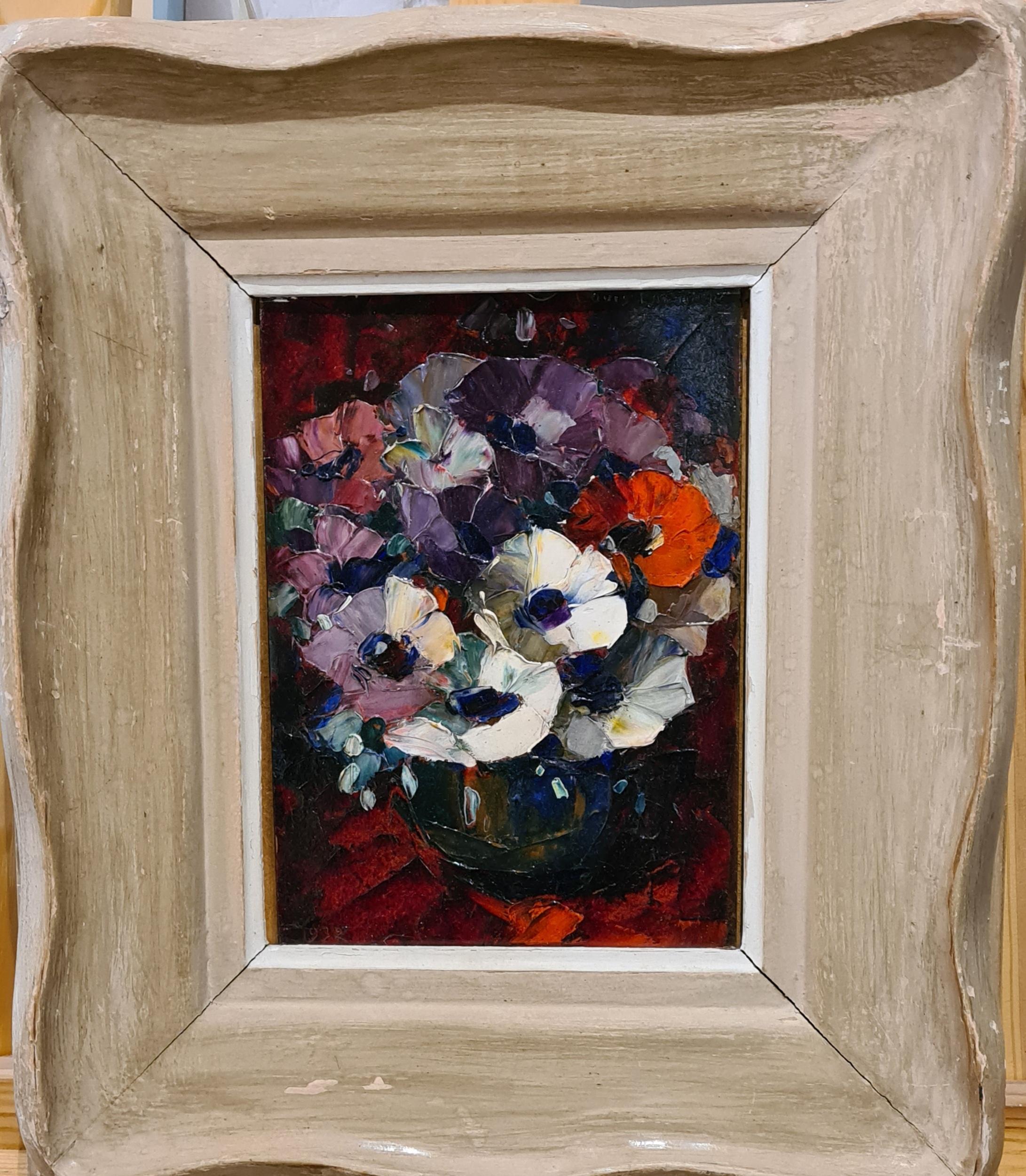 Anemones, Vase Of Flowers - Painting by Louis Pastour