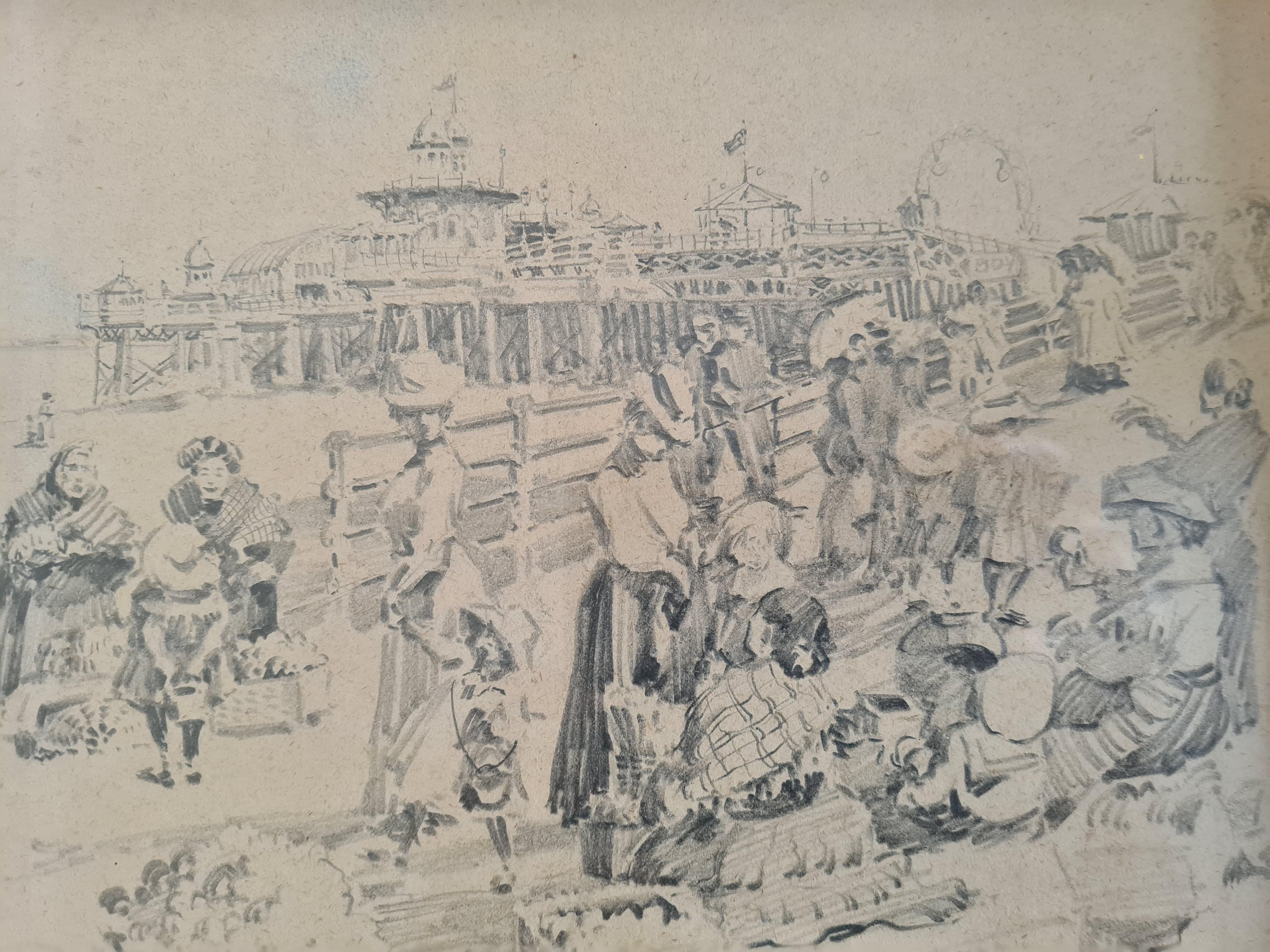 Belle Epoque Summer Day, Beach Scene, Brighton - Impressionist Art by Francis Morton Johnson