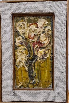 Flowers in a Vase, Scandinavian sculpture painting, mid century.
