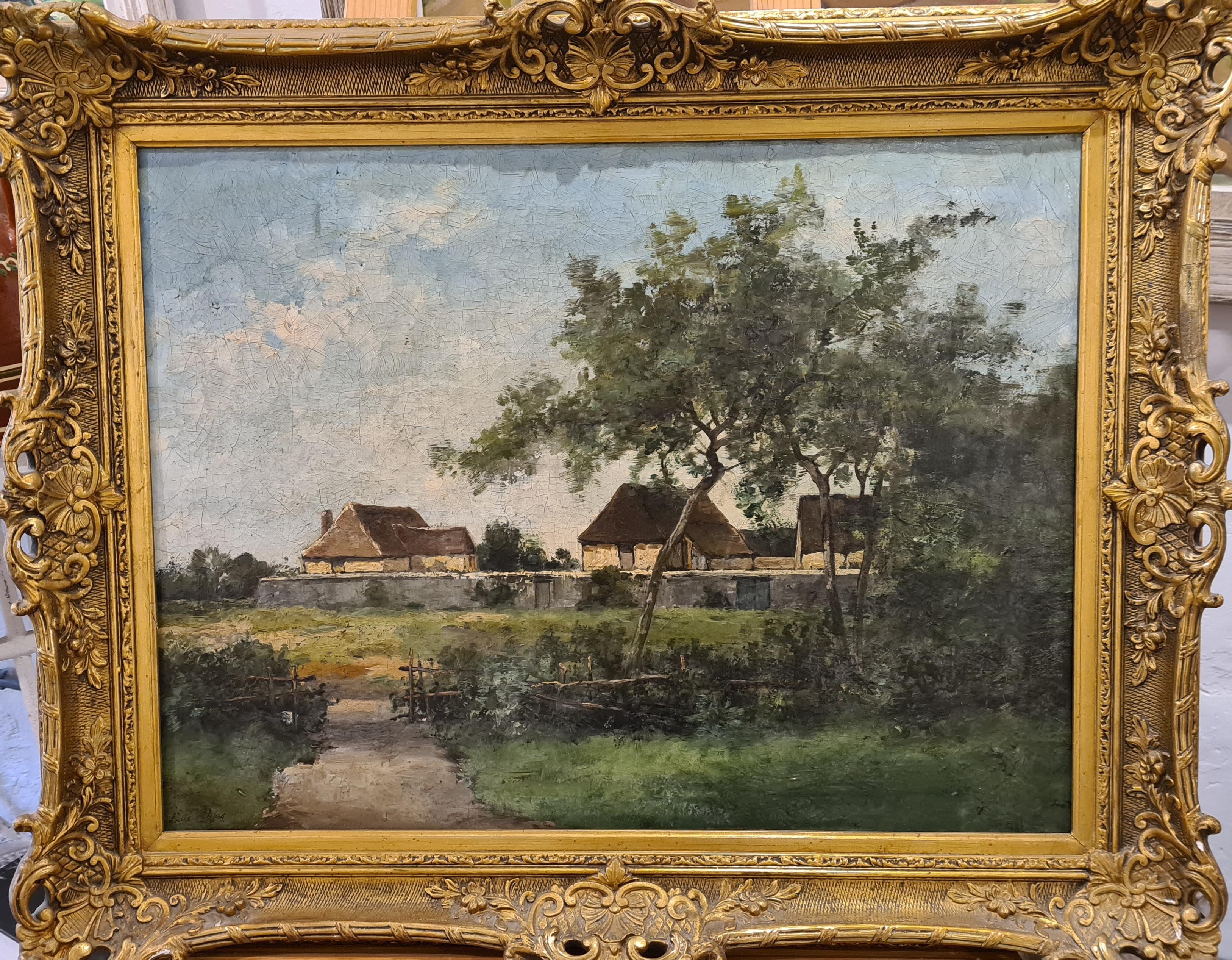 Louis Remy Matifas Landscape Painting - The Farm, Barbizon, Fontainebleau Forest