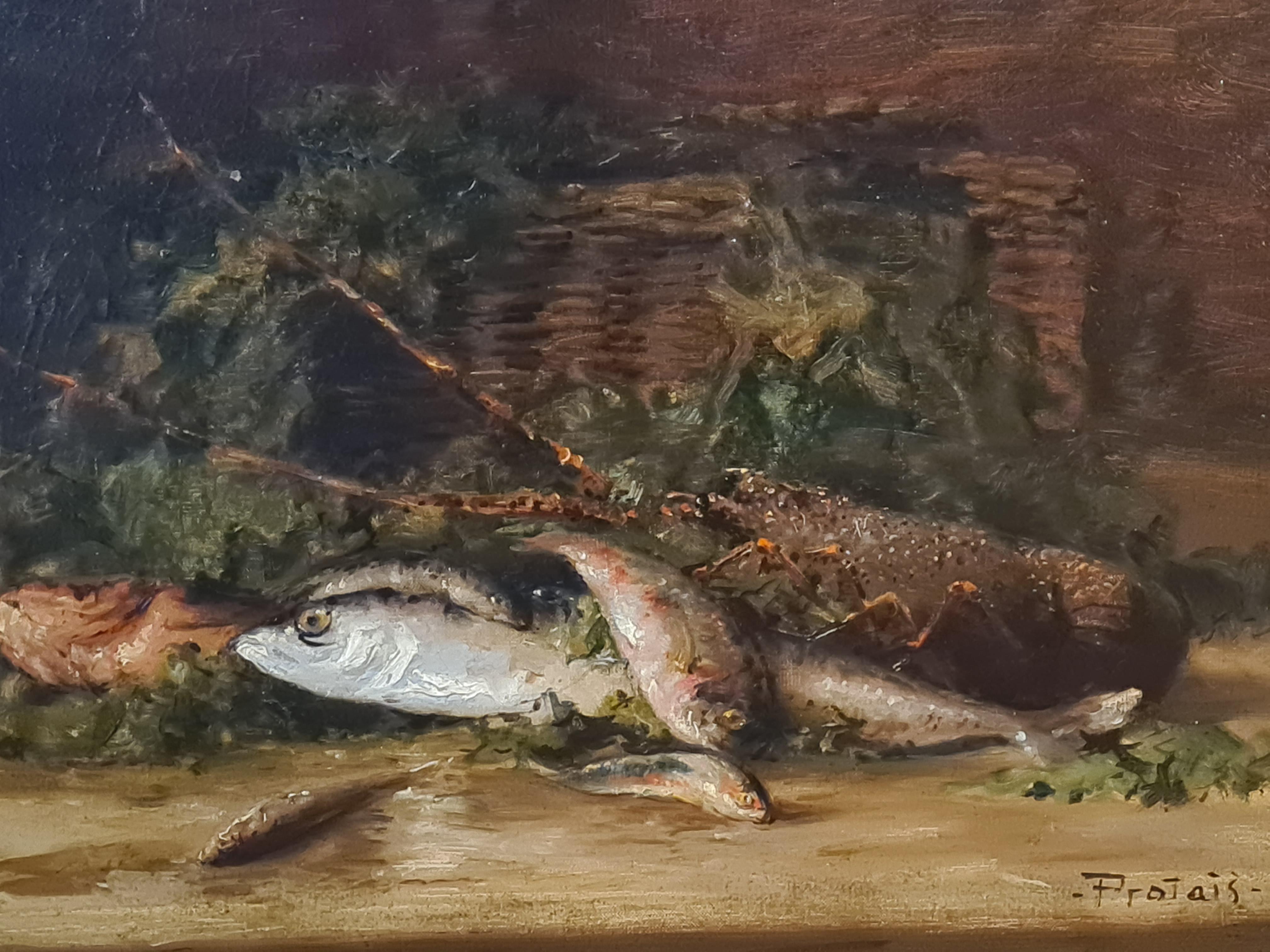 Victor Protais Gerard Interior Painting - Bouillabaisse, Still Life with Fish. 