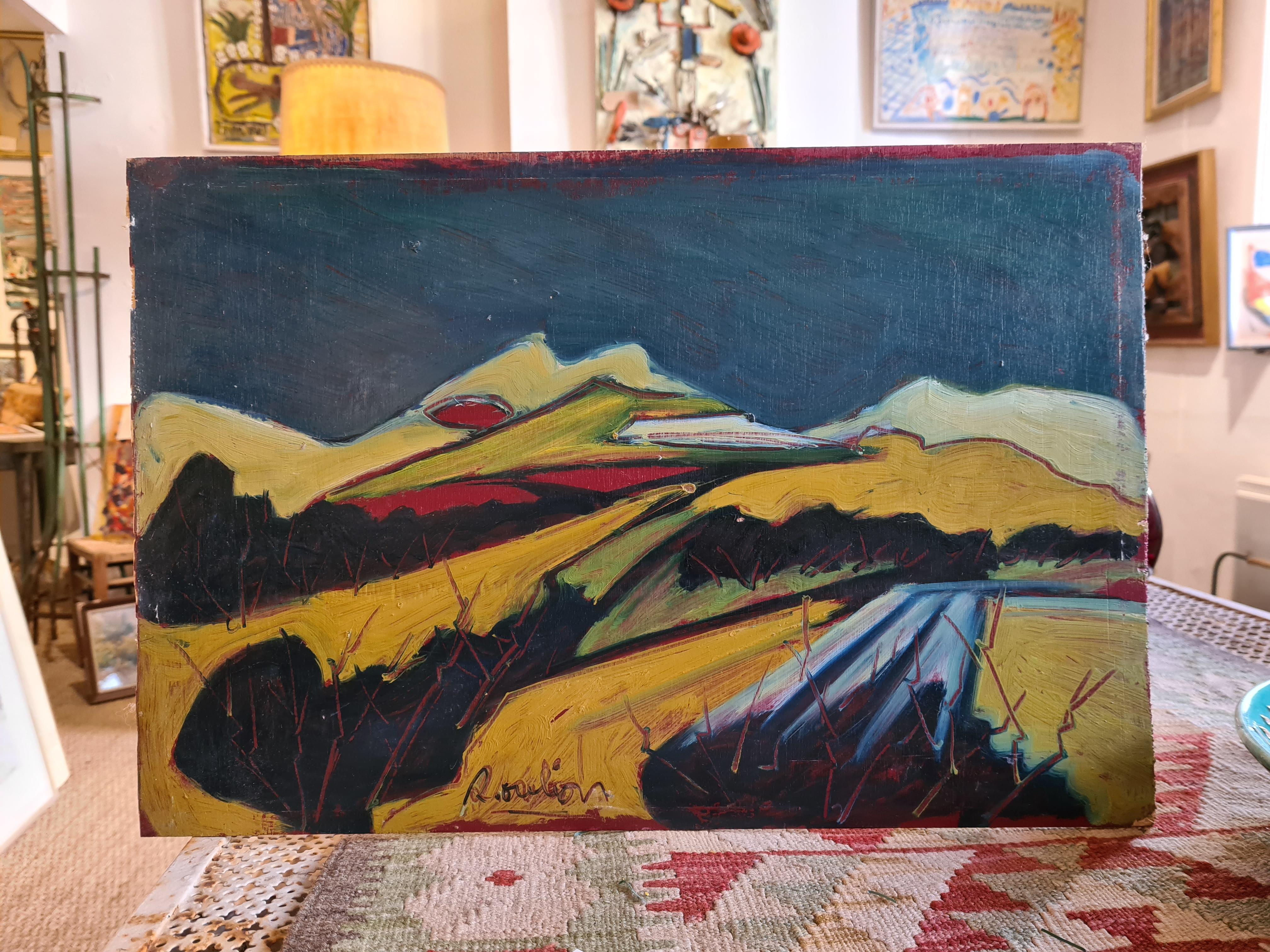 'Les Alpilles' Mid-Century Fauvist Oil on Board - Painting by Roger Oulion