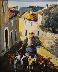 Vintage La Chevrière (the goatherder) Palette Knife Oil on Canvas.