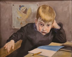 Donald Duck and Le Petit Ecolier, Early 20th Century Oil on Board.