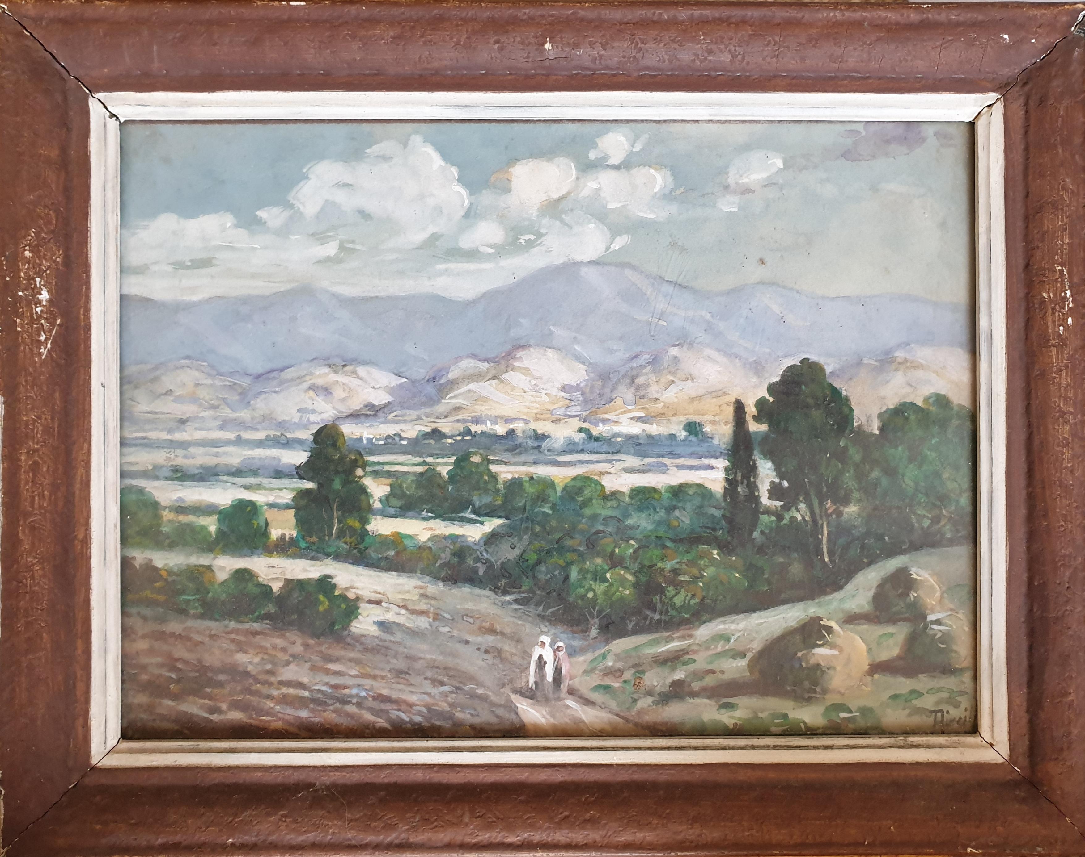 Aiveill Landscape Art – Langer Spaziergang zu Hause. Orientalisches Aquarell.