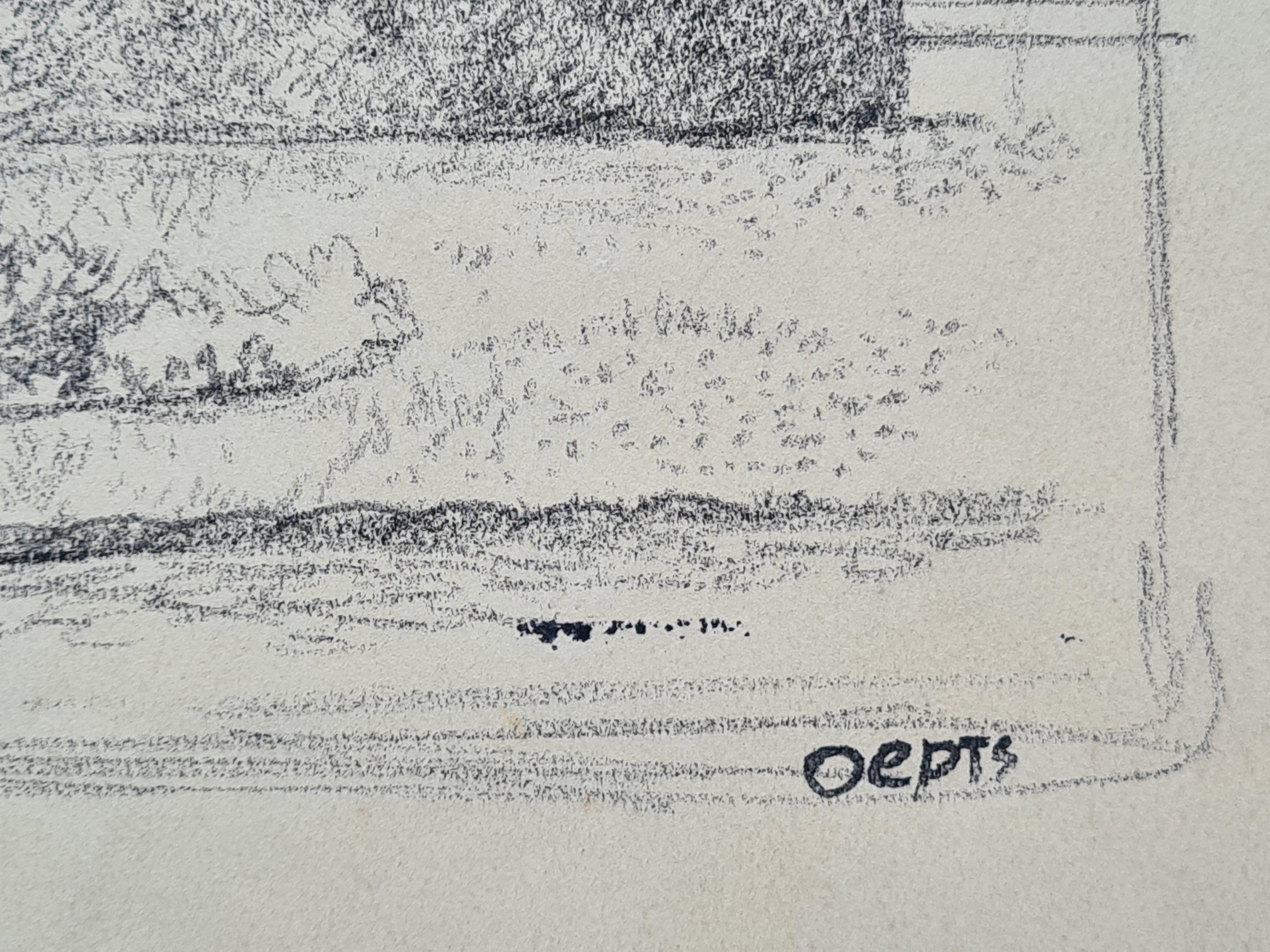 Tinta sobre papel de mediados de siglo. Jardín del Luxemburgo. - Art de Willem Anthonie Oepts