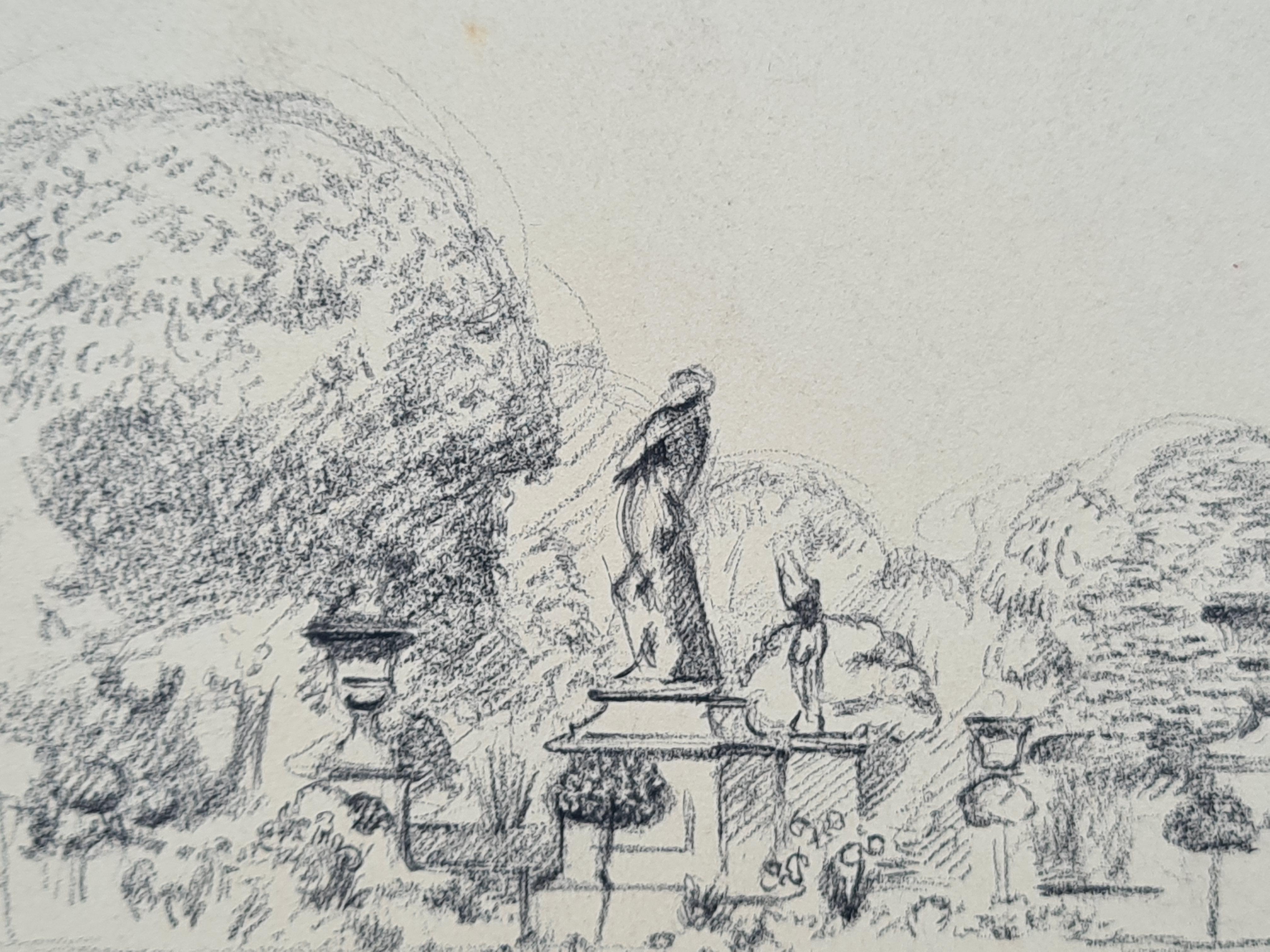 Estudio de mediados del siglo XX de un parque y un jardín sobre papel del artista holandés Wim Oepts. Un boceto similar a TK 048 en la Monografie en Oeuvrecatalogus. Lleva el sello del Atelier abajo a la derecha. La obra se adquirió directamente en